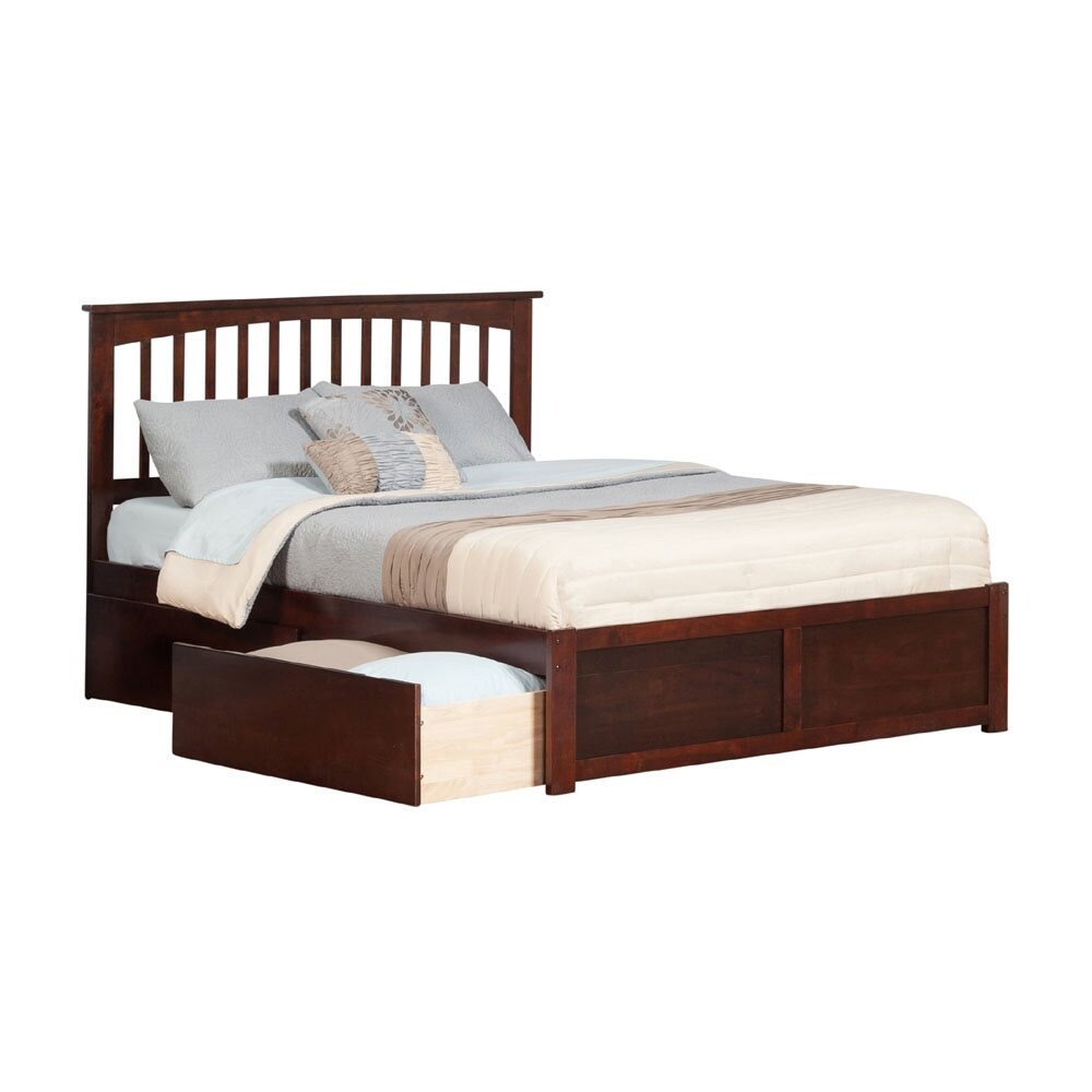 Mission Antique Walnut King Wood Platform Bed With Storage In The Beds ...