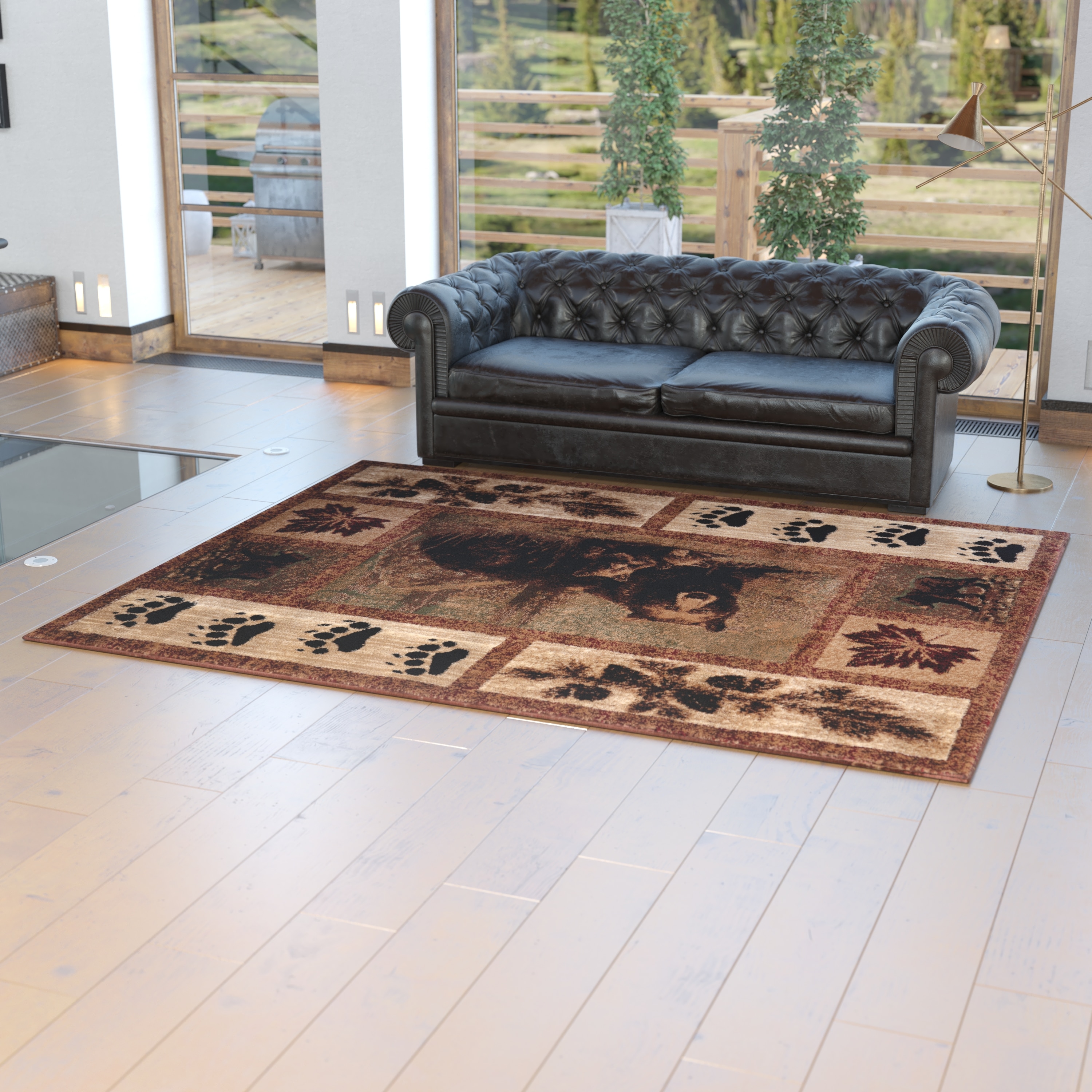 Emma + Oliver - Juneau 8-ft x10-ft Accent Rug with Mother Brown Bear and 2 Cubs Nature Scene and ...