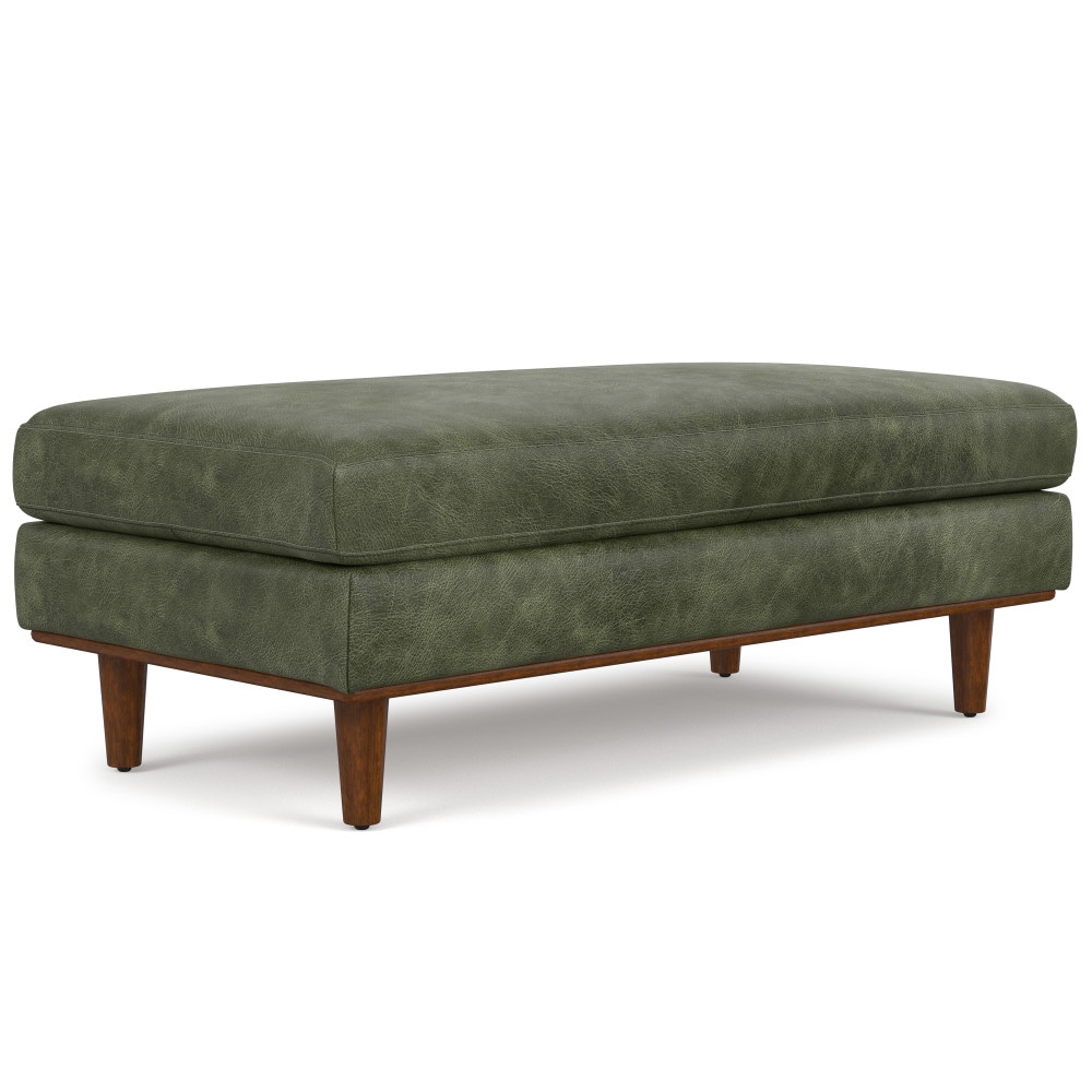 Simpli Home AXCOTMORLG-MGN Morrison Midcentury Moss Green Genuine Leather Ottoman