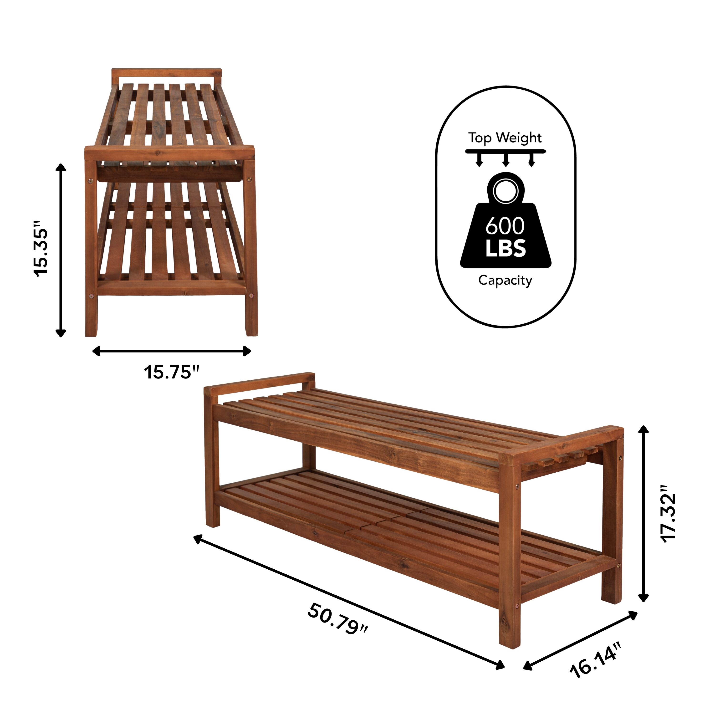 Blane Teak Acacia Wood 52" Mid-Century Modern Outdoor Bench