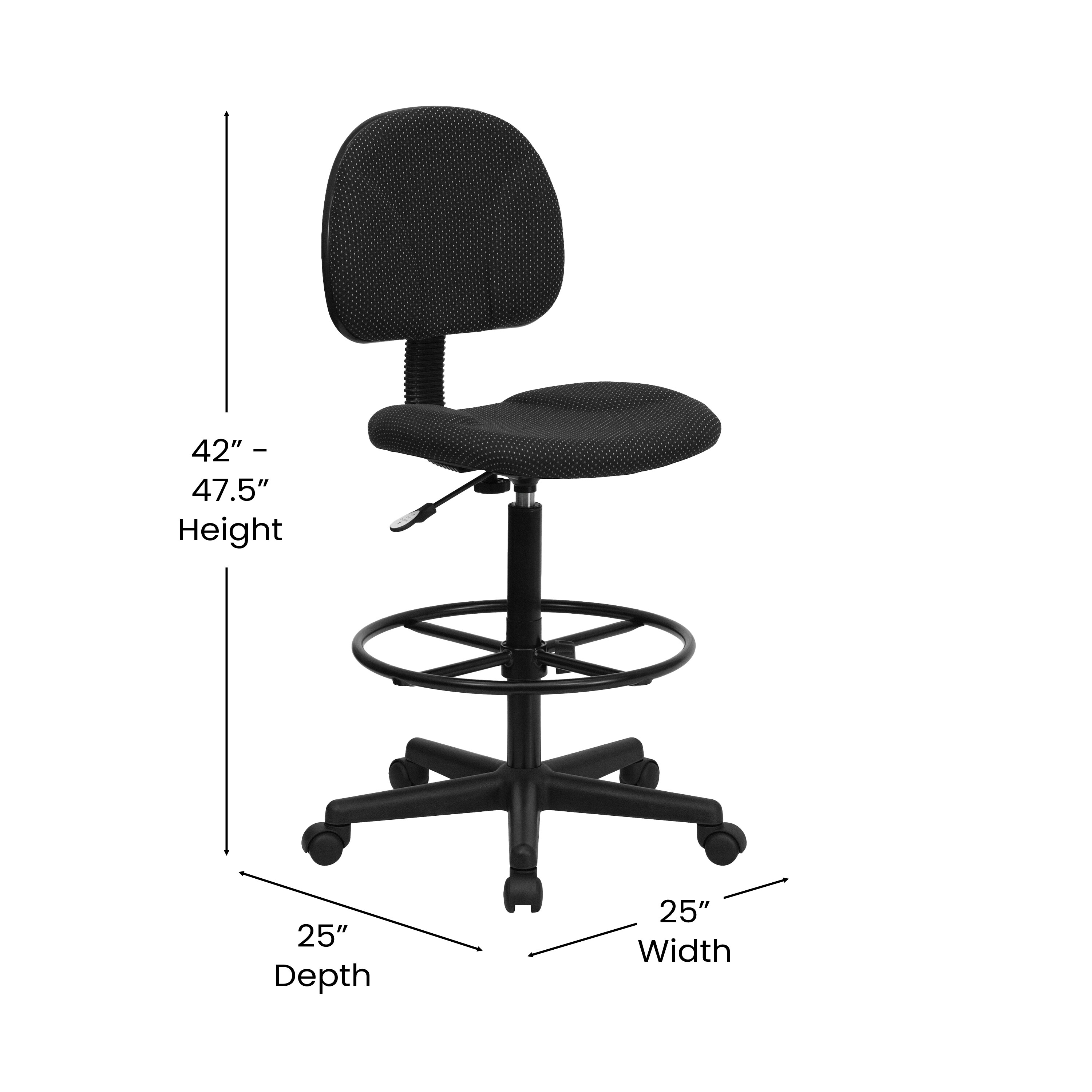 Black Adjustable Swivel Drafting Chair with Foot Ring