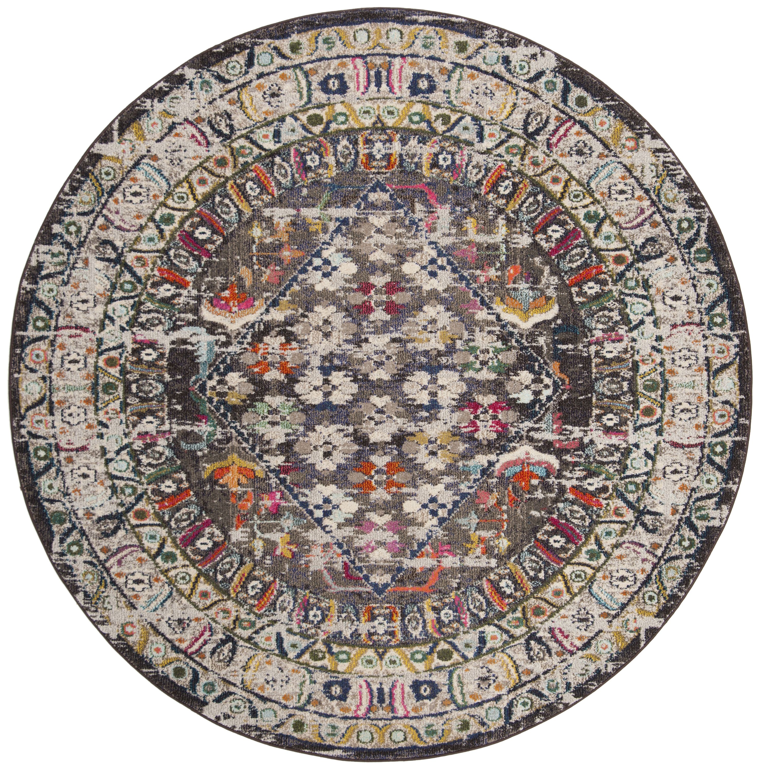 Safavieh MNC255T-7R Monaco Boule 7 x 7 (ft) Loomed Polypropylene Brown/Gray Round Indoor Floral/Botanical Vintage Area rug