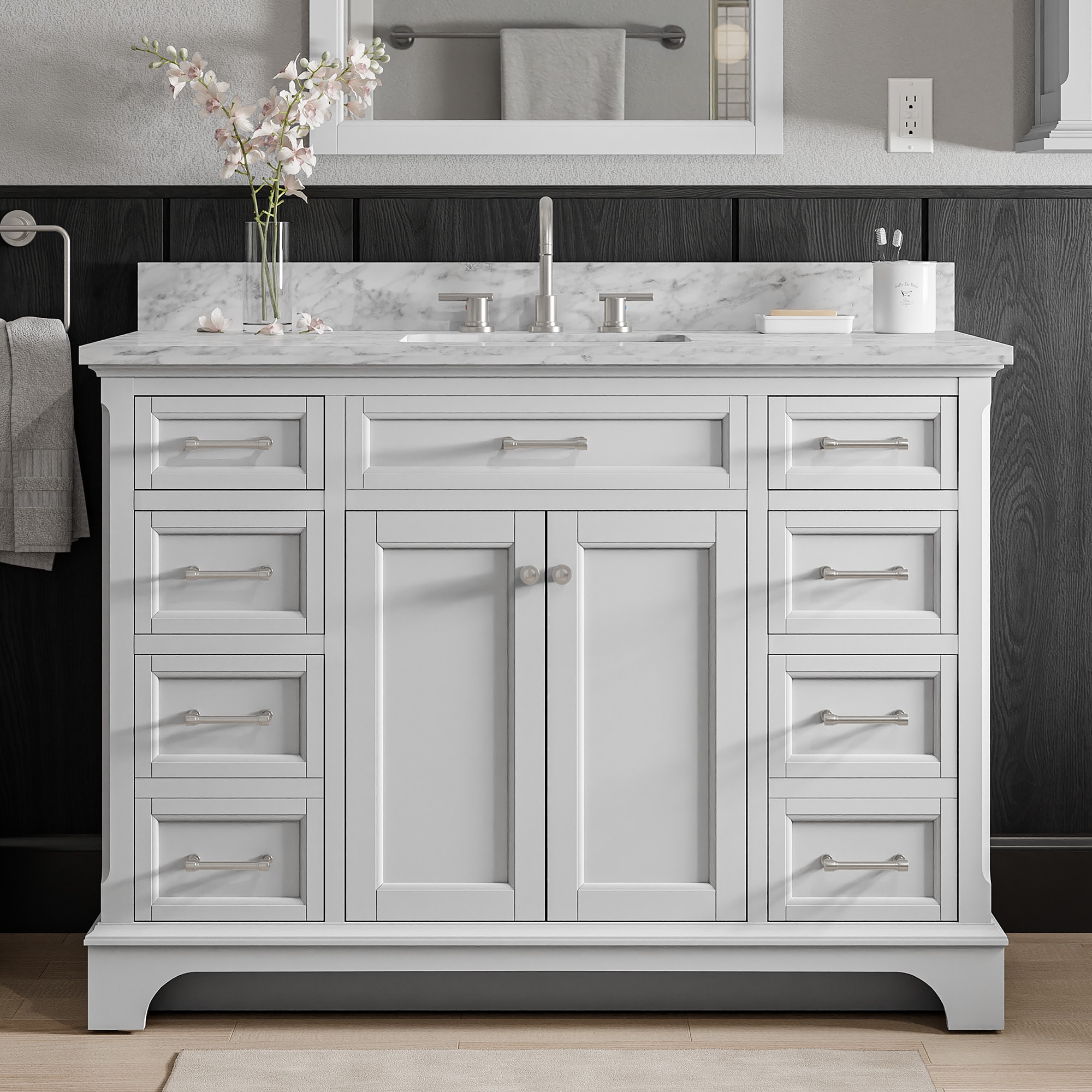 Roveland 48-in Light Gray Undermount Single Sink Bathroom Vanity with Natural Carrara Marble Top | - allen + roth 2026VA-48-242-900L