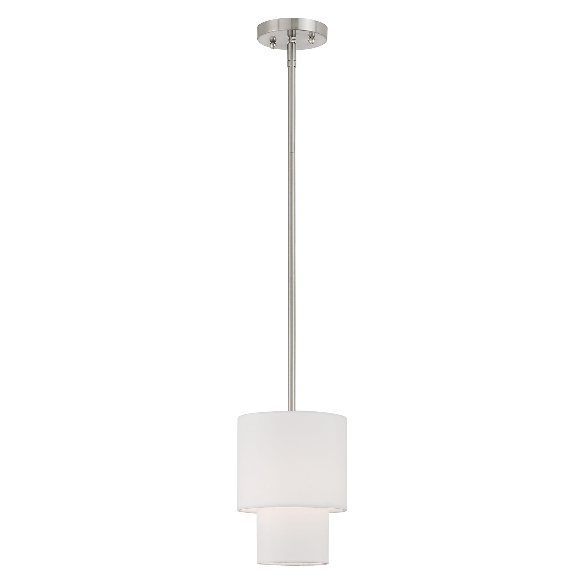 Livex Lighting 51040-91 Meridian 1 -Light Brushed Nickel Mid-century Cylinder Mini Hanging Pendant light