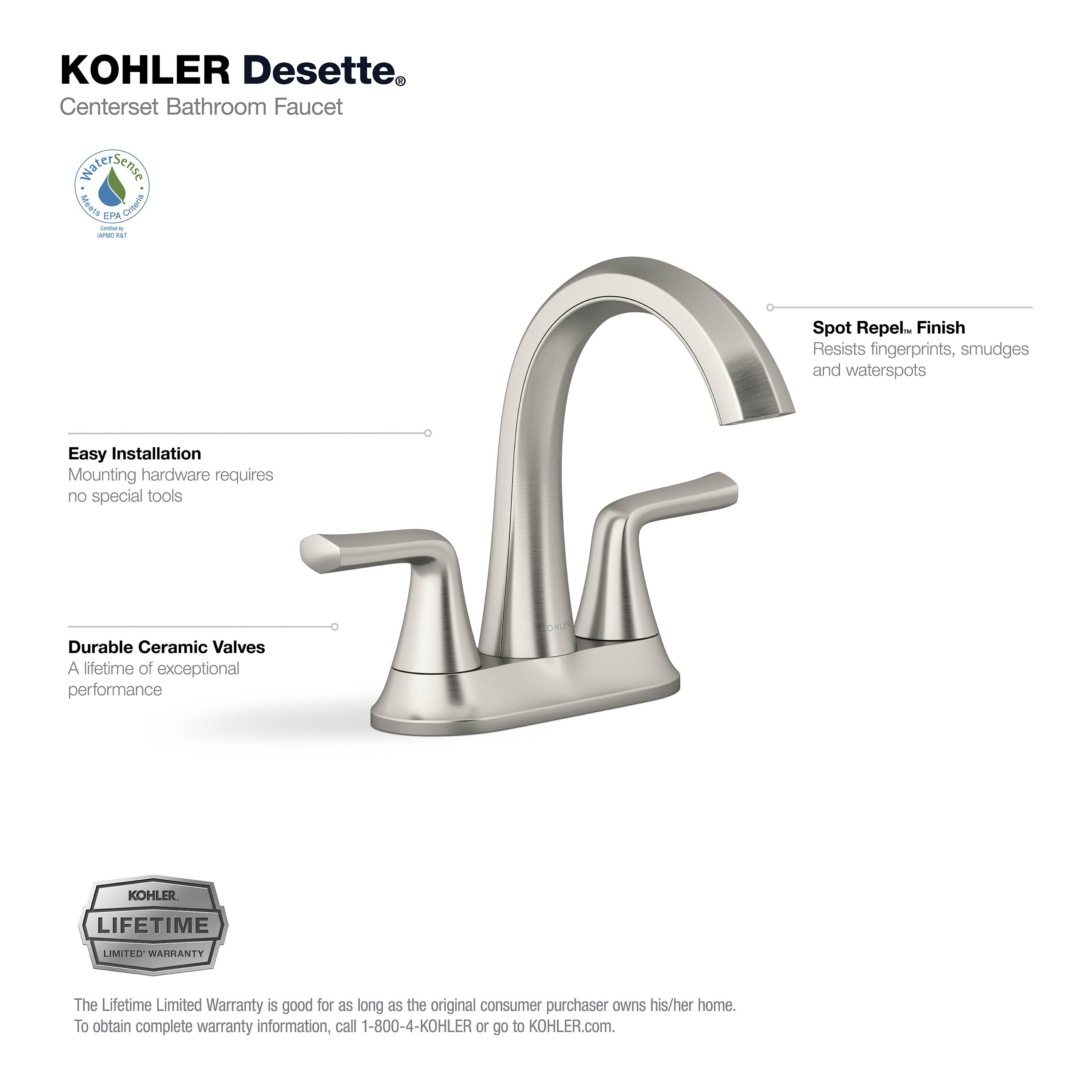 KOHLER Desette Brushed Nickel 4-in centerset 2-handle WaterSense