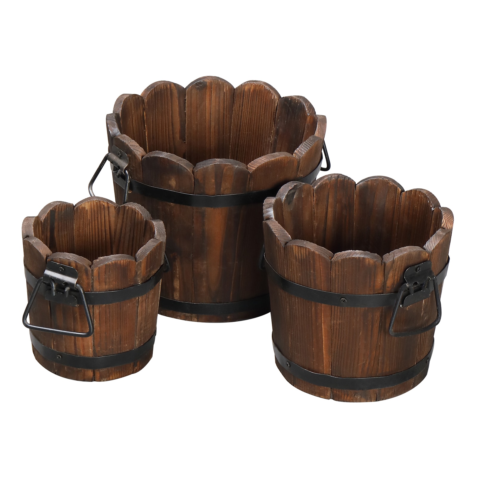 Winado LO1G54000035 Round 6.5-in W Small Brown Wood Contemporary/Modern Indoor/Outdoor Whiskey Barrel with Drainage Holes