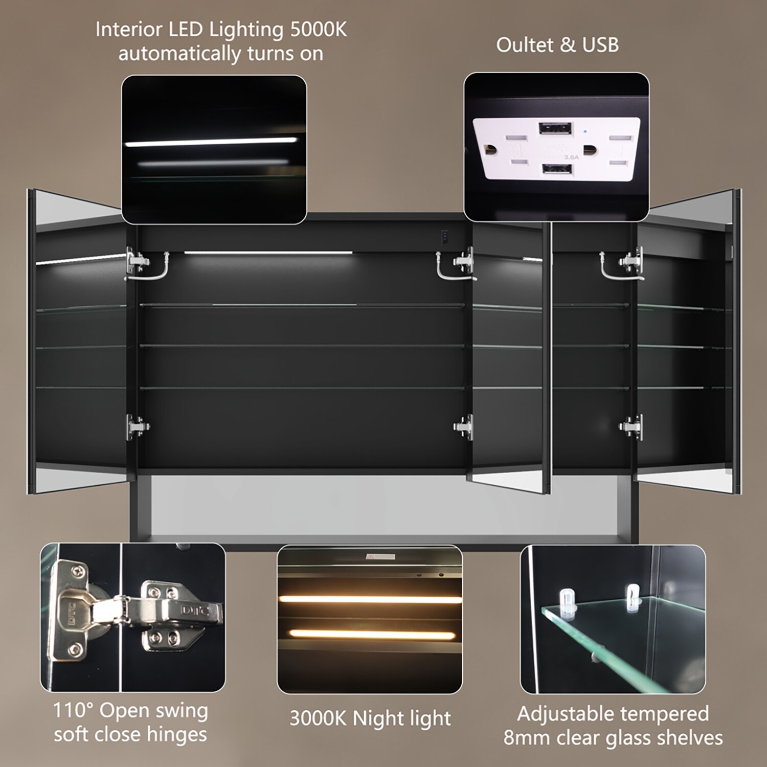 waterpar WPLO-4832V5FB Bathroom-Medicine-Cabinets - View #9
