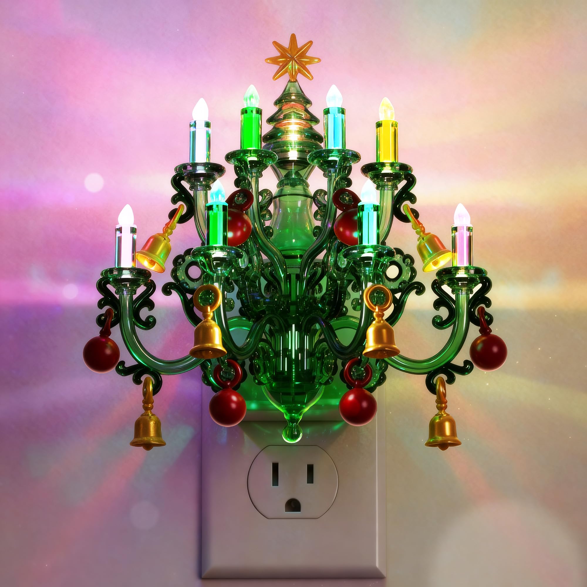 IUEST  LED Christmas Night Light Plug in with Dusk to Dawn Sensor 3 Brightness Levels and RGB Modes for Festive Home Decor