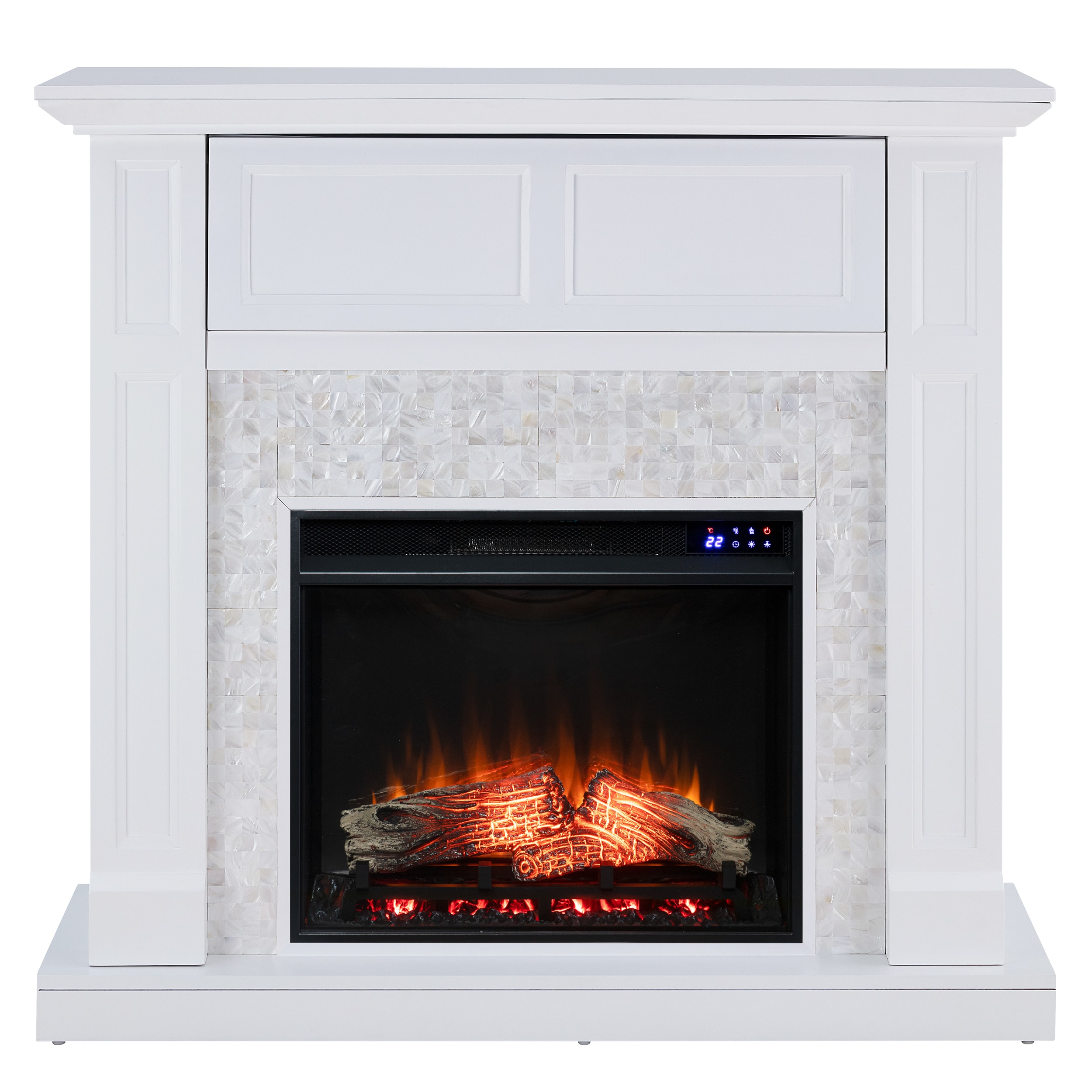 Southern Enterprises FR9396 45.5-Inches W White Free standing Fan-forced Flat wall Electric Fireplace with Remote Control Included