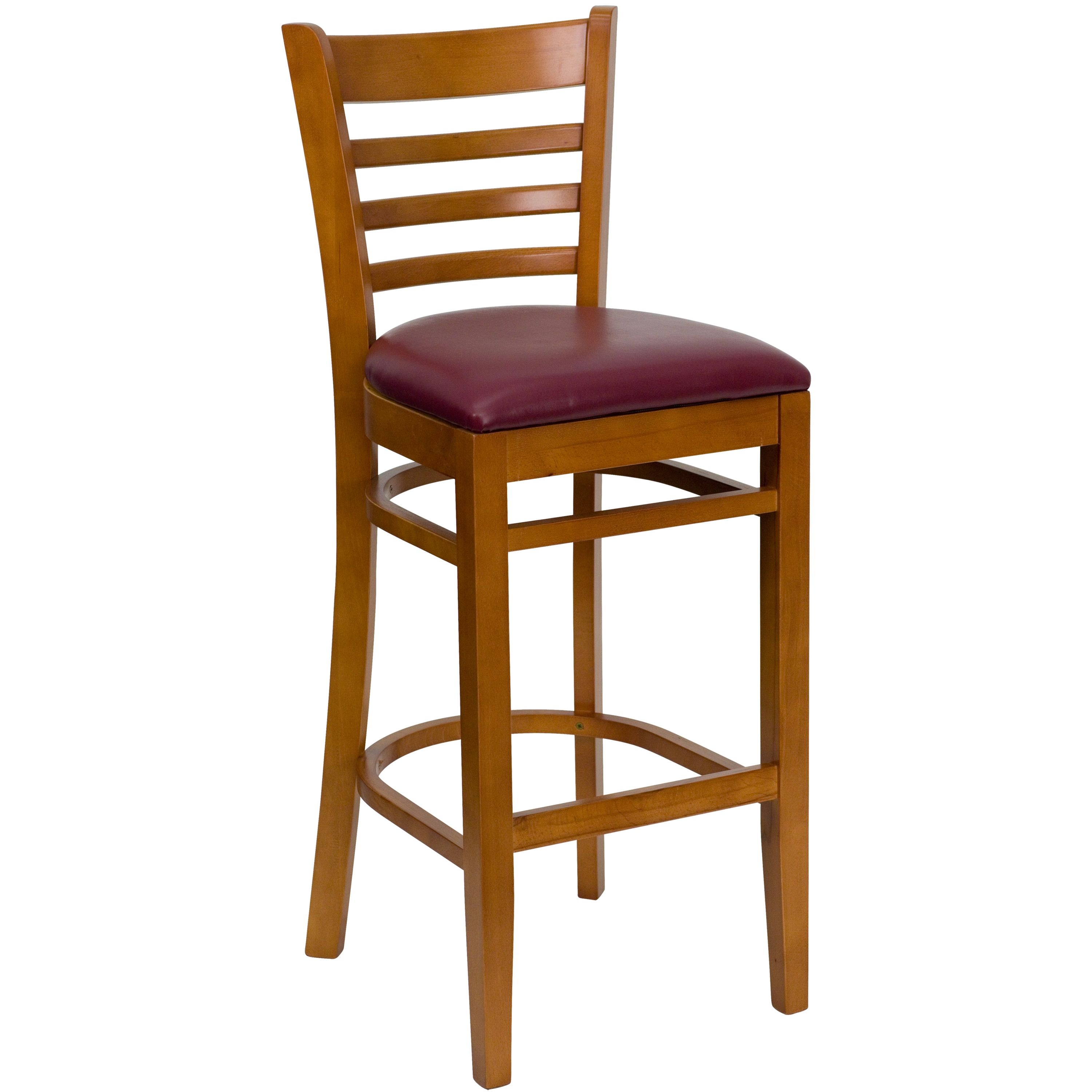 Flash Furniture 812581016499 Burgundy Vinyl Seat/Cherry Wood Frame 31.0-in H Bar height Square seat Upholstered Wood Bar Stool and Back