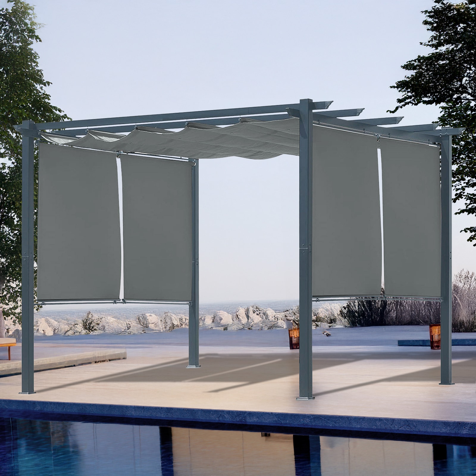 Aoodor A056-PDYCG Patio Pergola 10-ft W x 10-ft L x 7-ft 3-in H Gray Metal Freestanding Pergola with Canopy