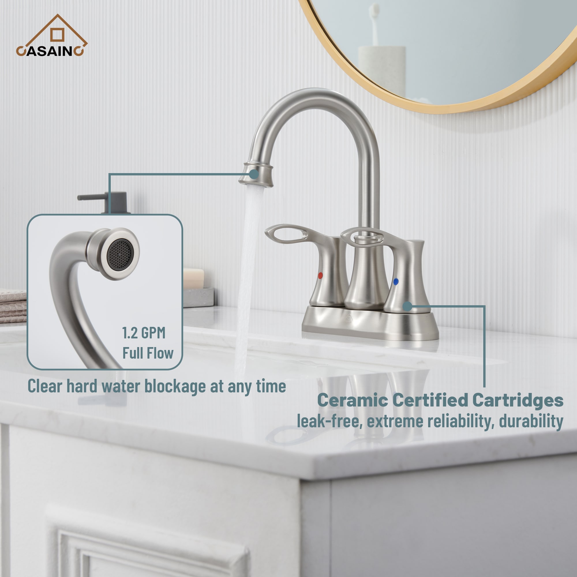 Brushed Nickel Dual Handle High Arc Bathroom Faucet with Metal Drain