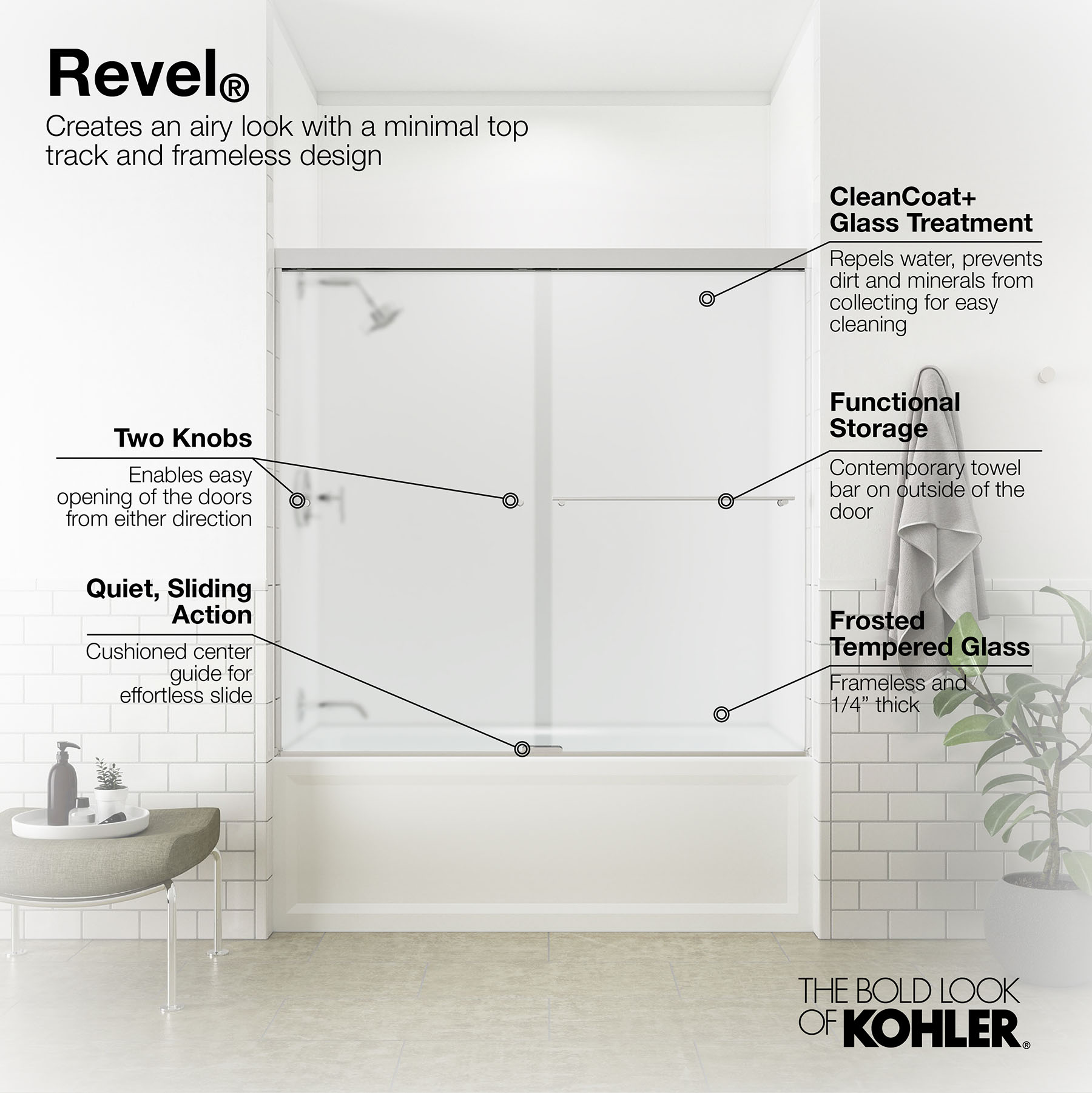 KOHLER Revel Bright Polished Silver 56-in to 60-in W x 55.5-in H ...