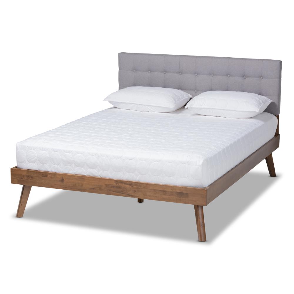 Baxton Studio Devan Light Grey Walnut King Wood Platform Bed in