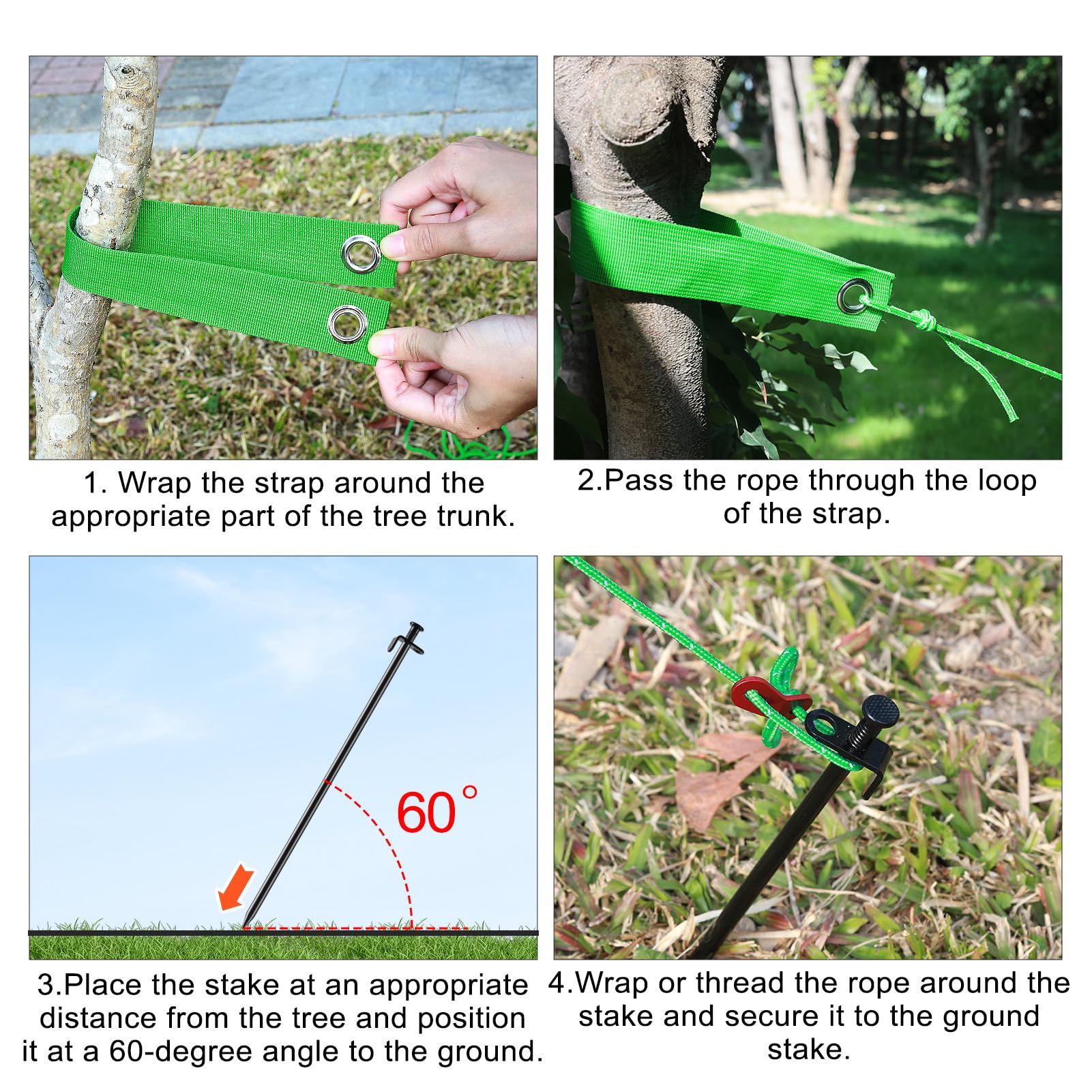 DYRCJ Tree Stakes Kit 4 Pcs 11.8 Inch Heavy Duty Steel Stakes with 4 ...
