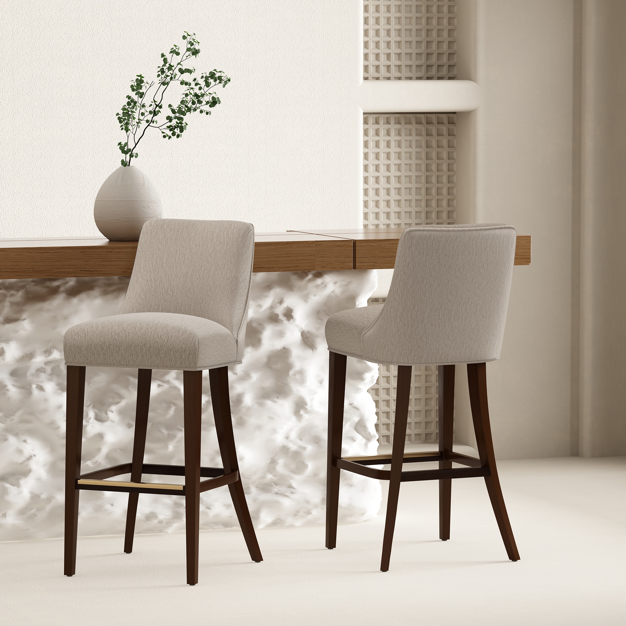 Manhattan Comfort 2-BS027-TP Beever 2 -Set Grey 32.7-in H Bar height Square seat Upholstered Wood Bar Stool and Back
