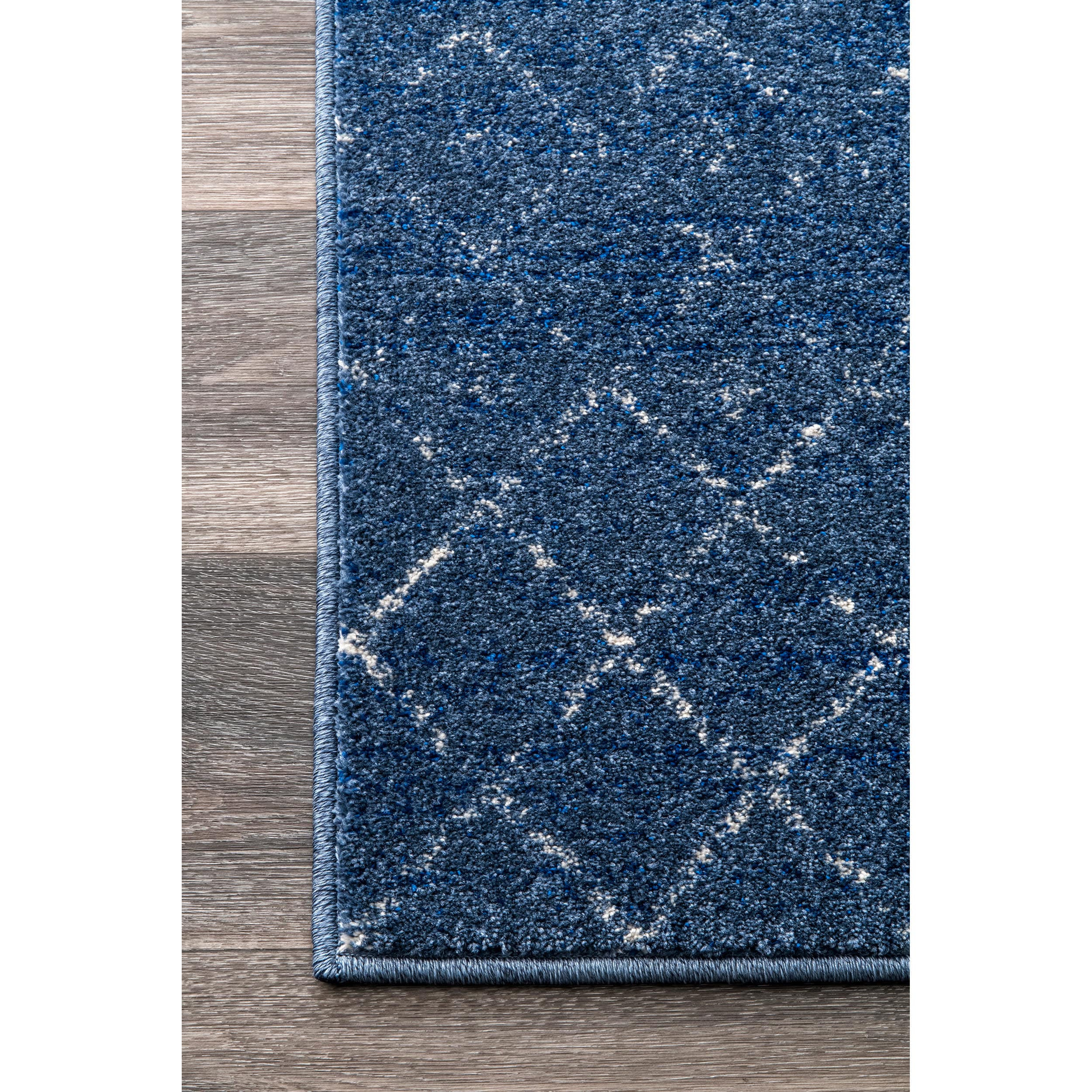 Dark Blue Trellis Synthetic Reversible Runner Rug