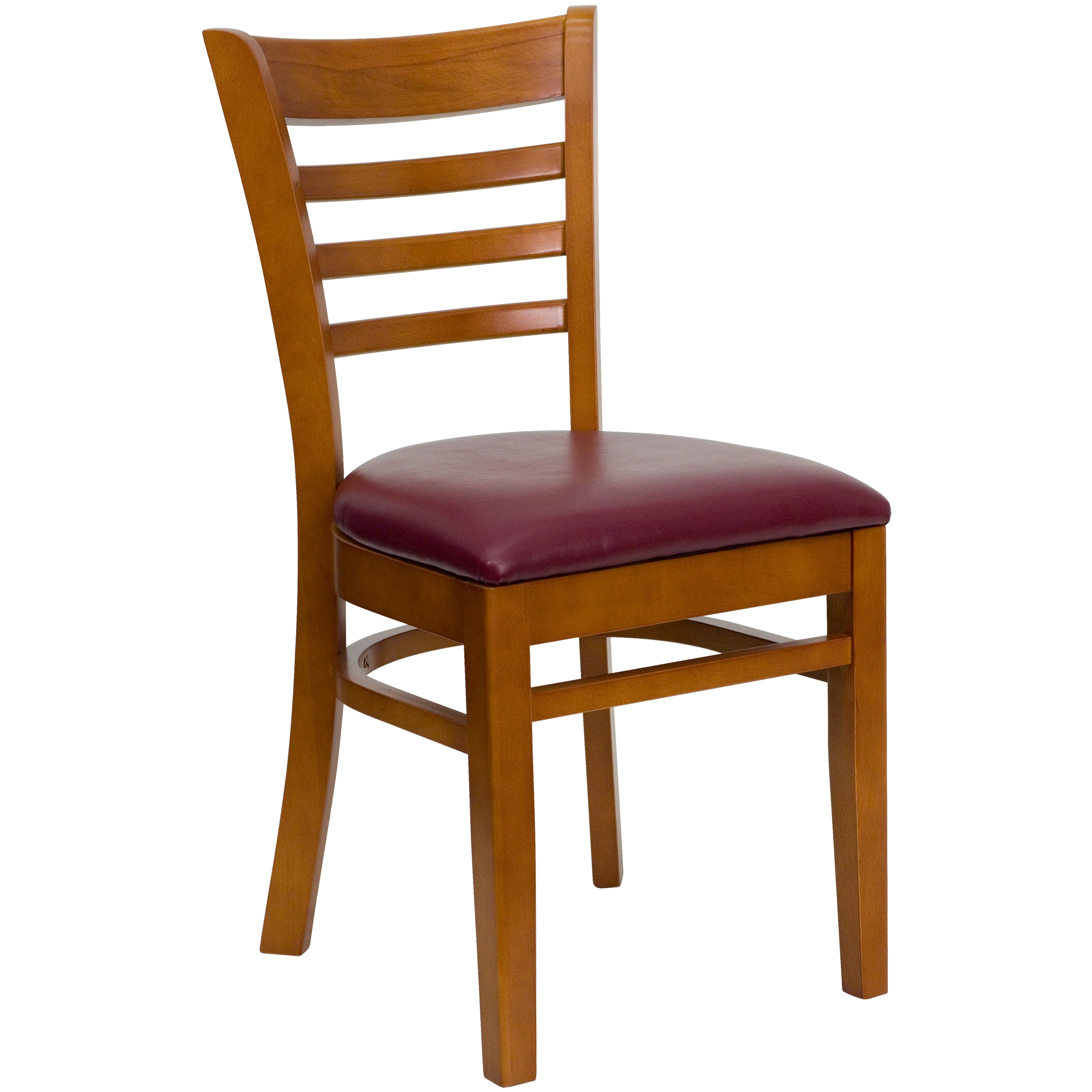 Cherry Wood Ladder Back Chair with Burgundy Vinyl Seat