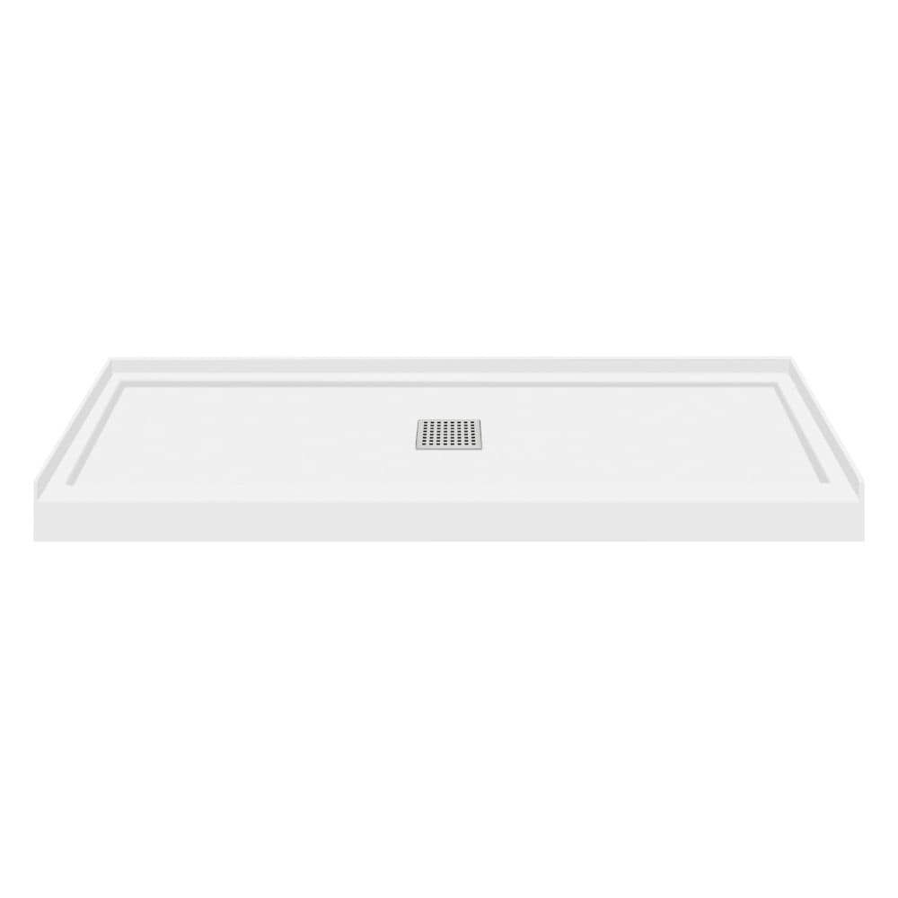 Woodbridge 36 in. L x 36 in. W Alcove Solid Surface Shower Pan Base with Center Drain in White with Matte Black Cover, White with Matte Black Drain