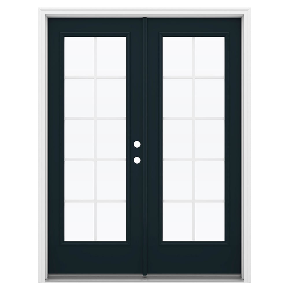 JELD-WEN LOWOLJW238700106 60-in x 80-in x 4-9/16-in Jamb Low-E Grilles between the glass , Black Steel Left-hand inswing French Double Patio Door Brickmould Included