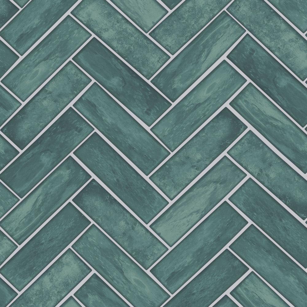 Graham & Brown 10392094 8-Inches Teal Vinyl Textured Tile 0.6-Sq. Feet Unpasted Paste the wall Wallpaper Sample