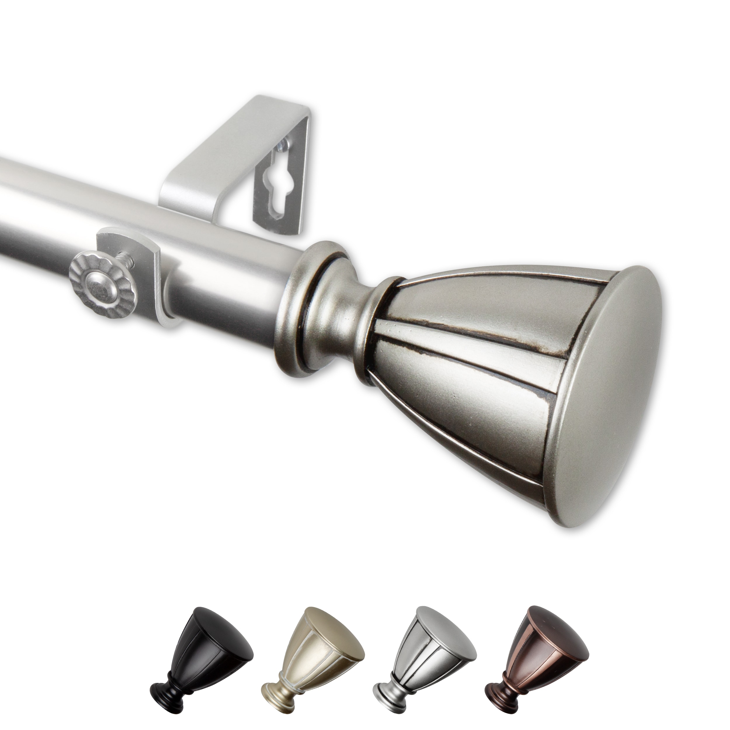 Hart & Harlow L-100-78-285 Acadia 1-in 28-in to 48-in Satin nickel Steel Single curtain rod with Finials