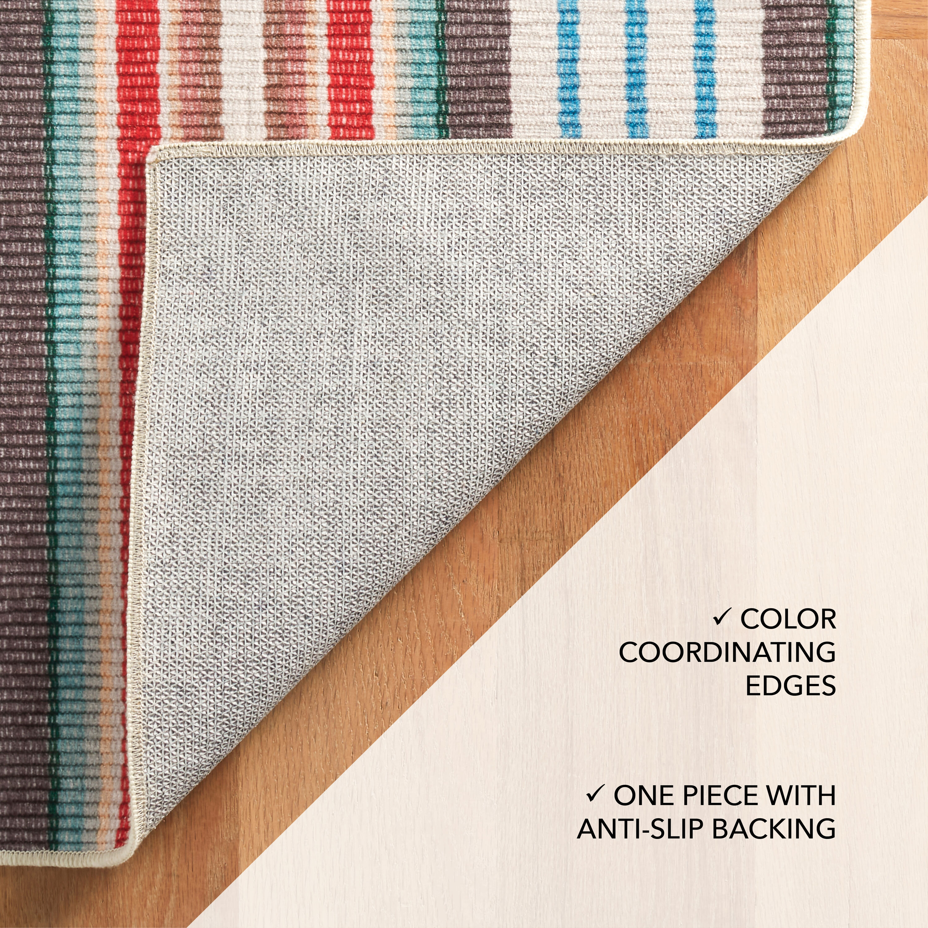 Red and Multicolor Stripe Synthetic Runner Rug 2'6"x8'0"