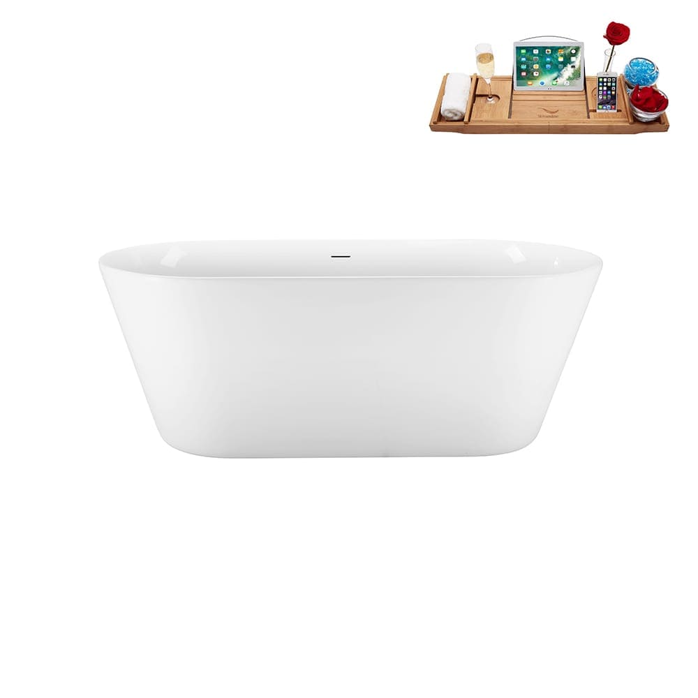 Streamline 59 inch  Soaking Freestanding Tub and Tray With Internal Drain in Brushed Brass