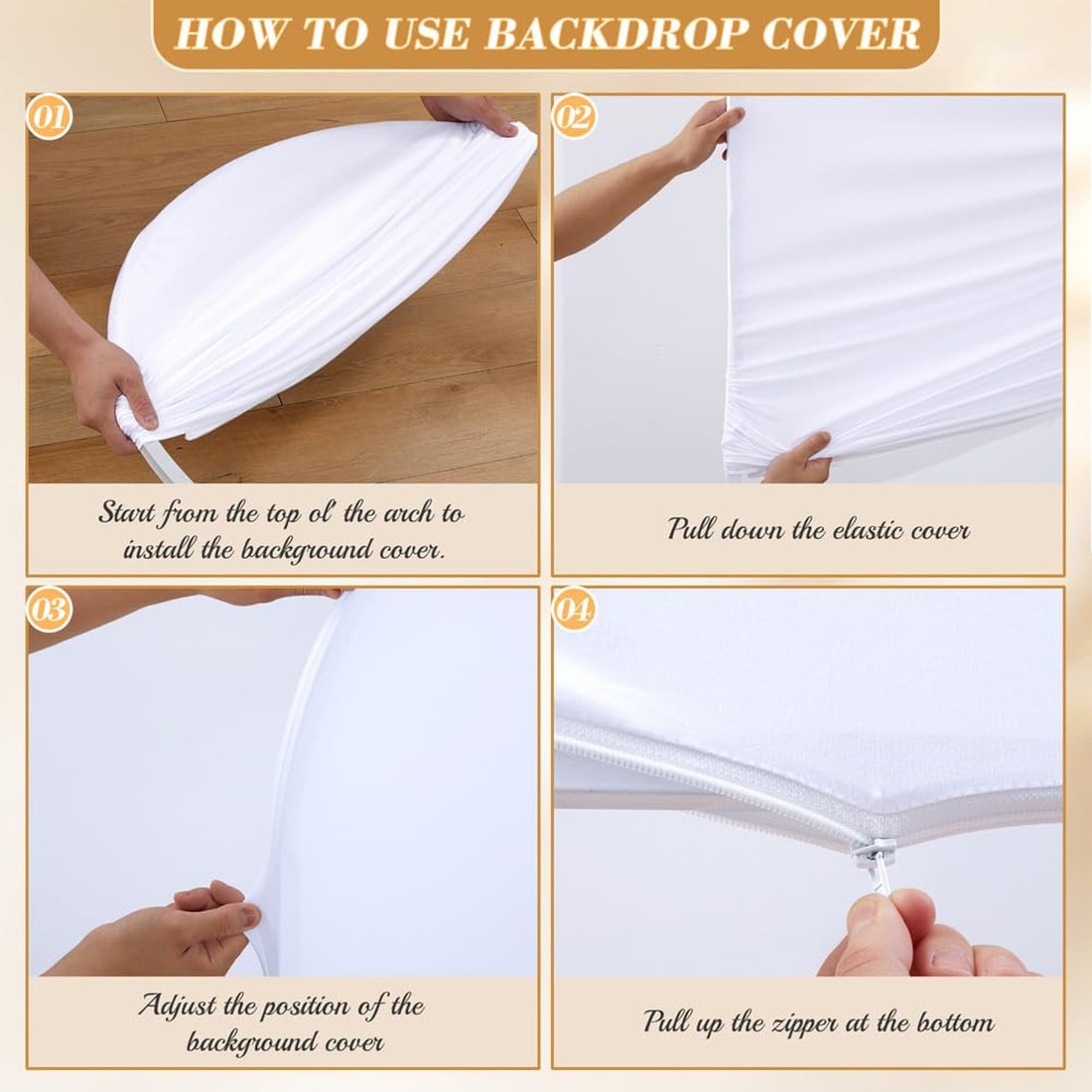 DEXSO 3.3x6.6ft Dual Sided Stretch Spandex Arch Backdrop Cover with Zipper White Blue Wedding Photography Background
