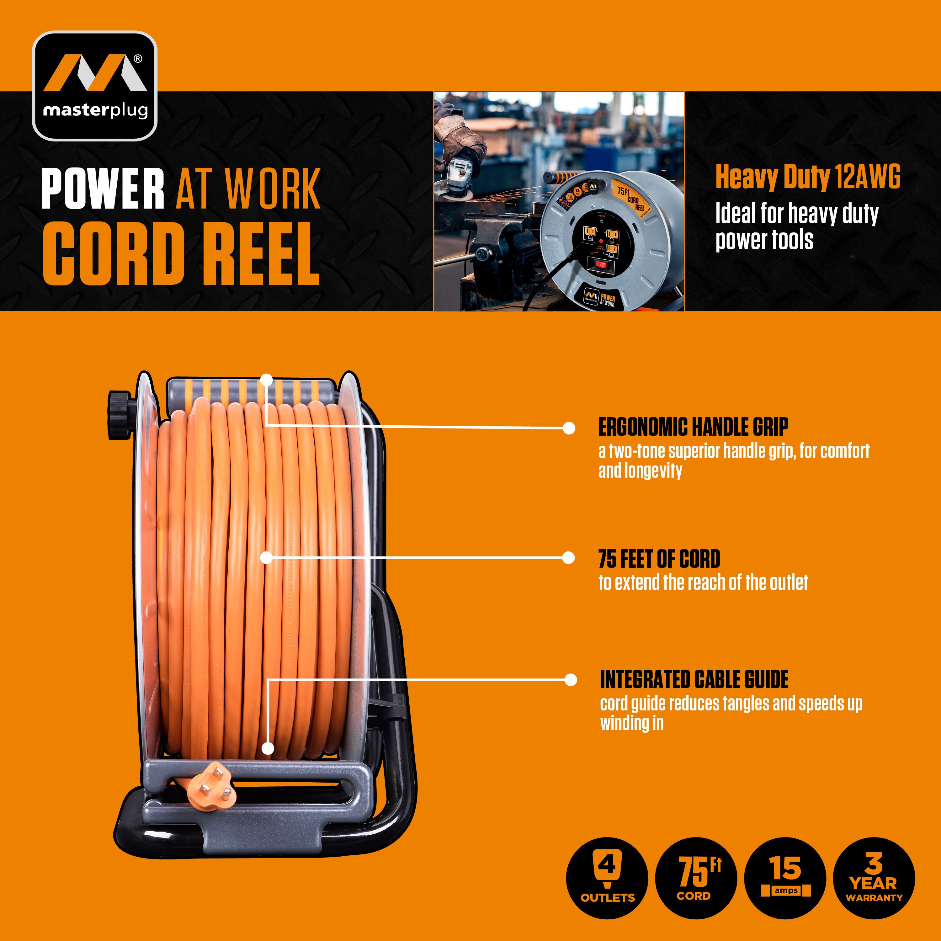 Power Cord Reel - 6in reel, 10ft cable