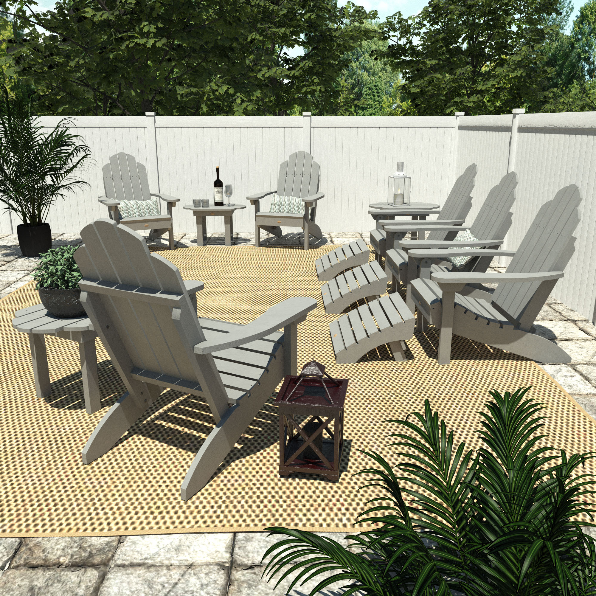 highwood AD-KITCLAS7-CGE The Westport Set of 6 Coastal Teak Poly-lumber Frame Stationary Adirondack Chair with Slat Seat