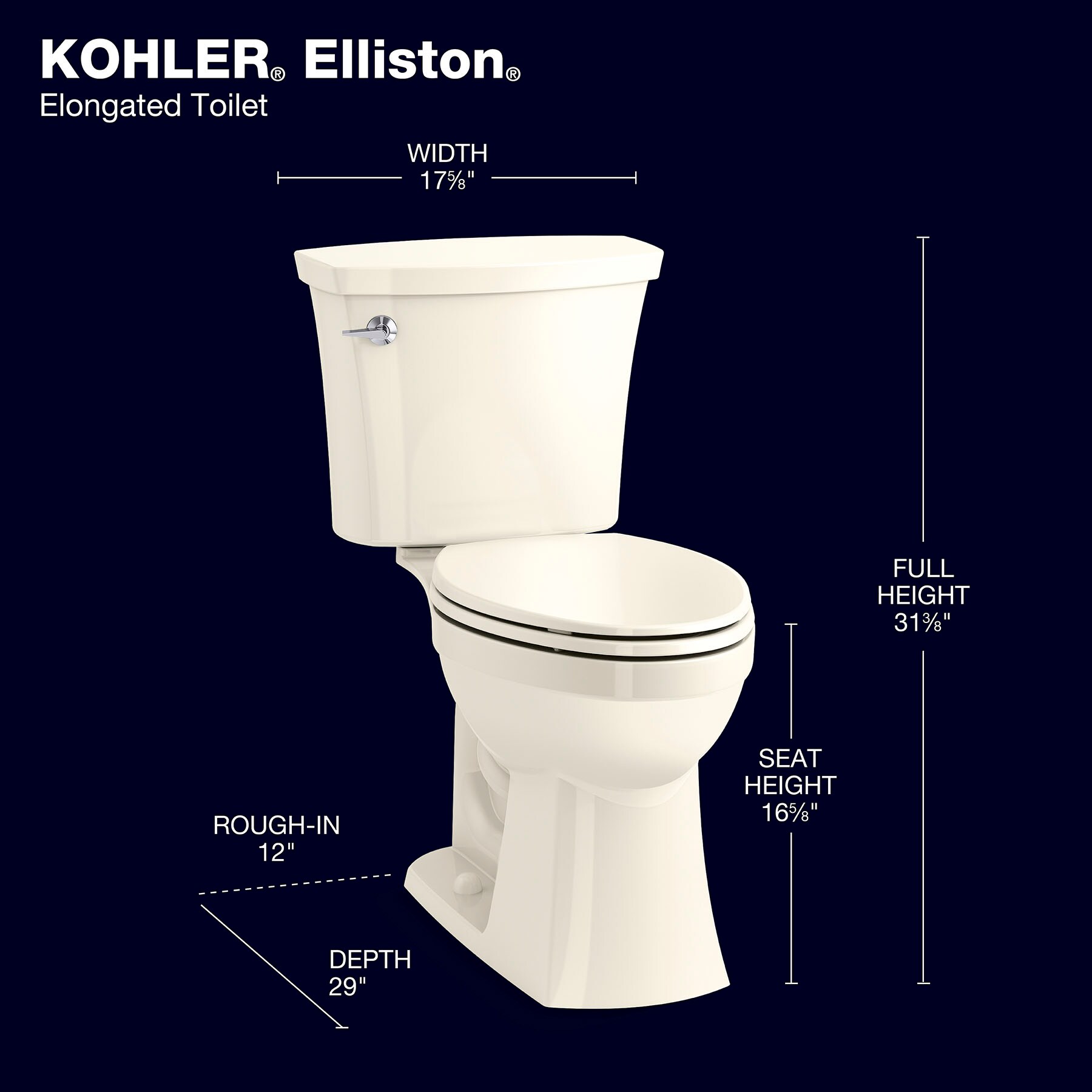 KOHLER Elliston Biscuit Elongated Chair Height 2-piece WaterSense Soft Close Toilet 12-in Rough-In 1.28-GPF