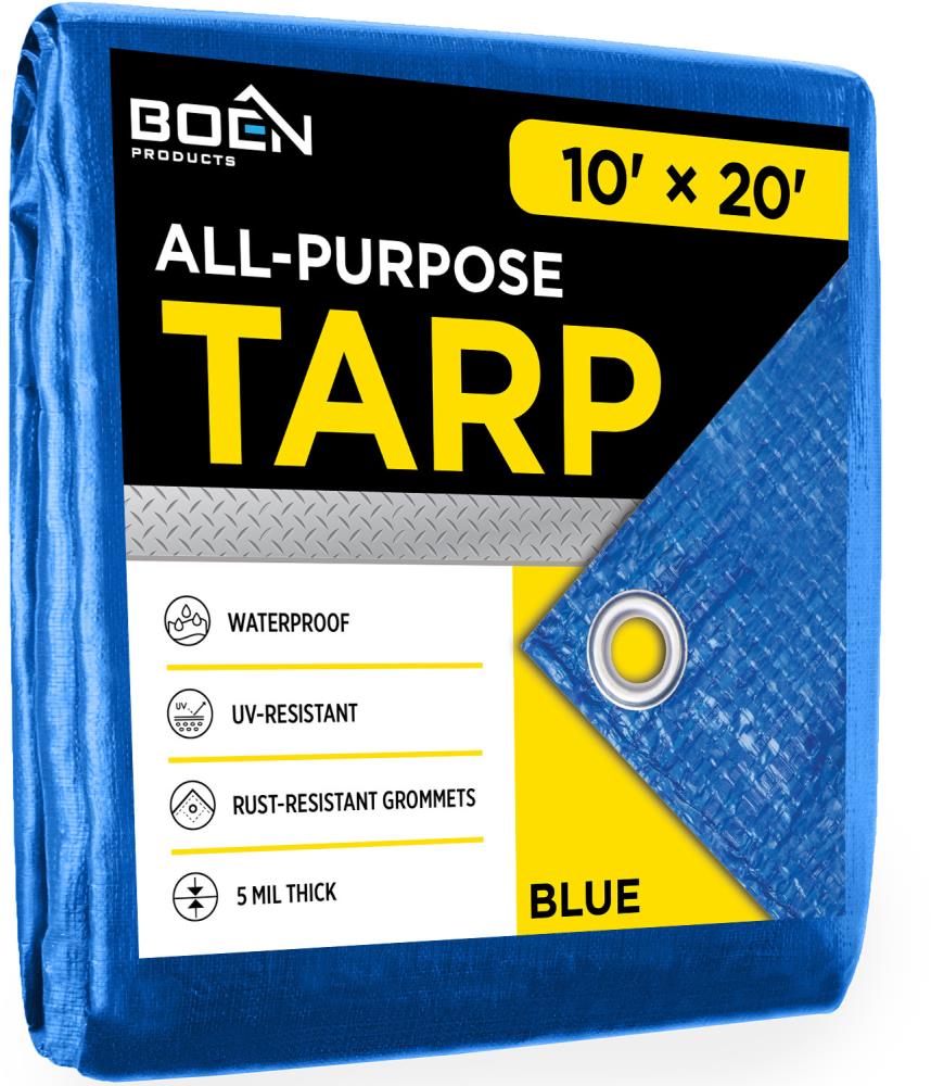 BOEN BT-1020 10-ft x 20-ft Blue Waterproof Commercial Polyethylene 5-mil Tarp