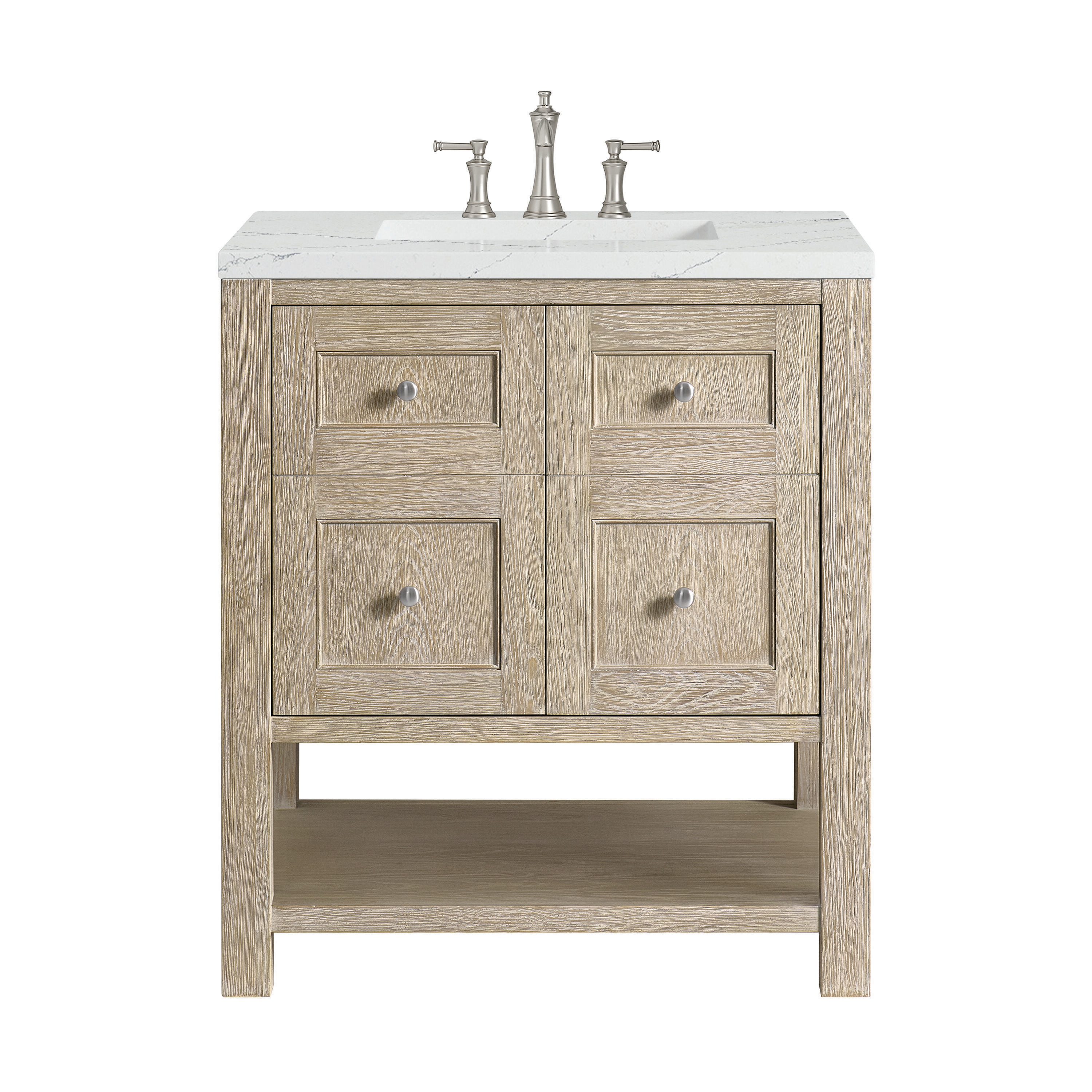 James Martin Vanities 330-V30-WWO-3ENC Breckenridge 30-in Whitewashed Oak Undermount Single Sink Bathroom Vanity with Ethereal Noctis Quartz Top