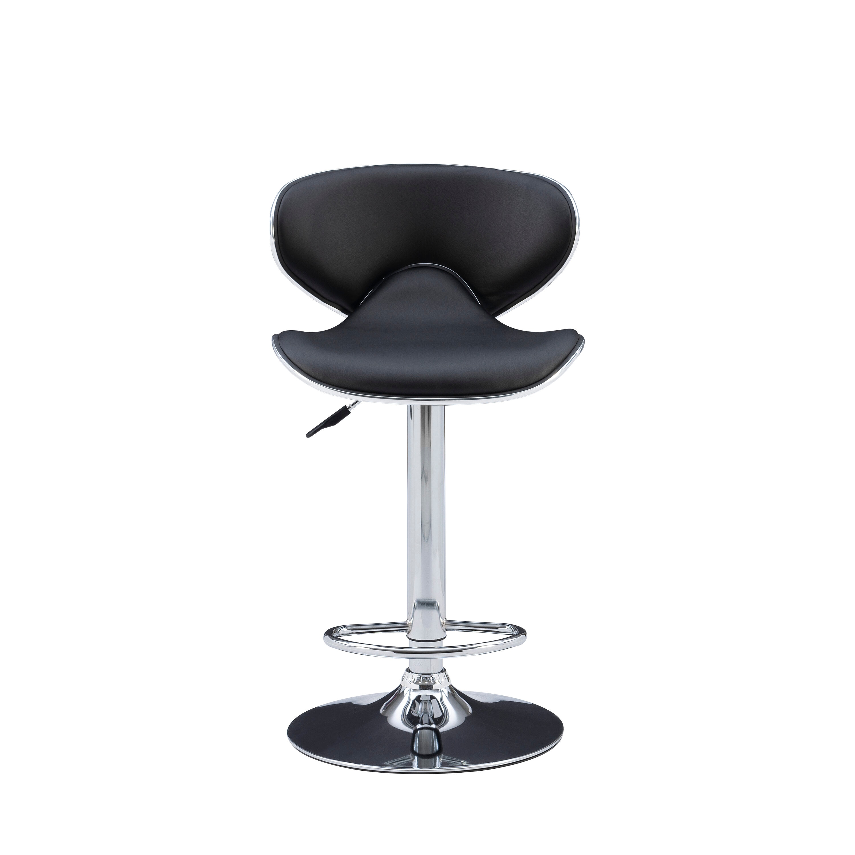 Adjustable Swivel Bar Stool in Black Faux Leather and Chrome
