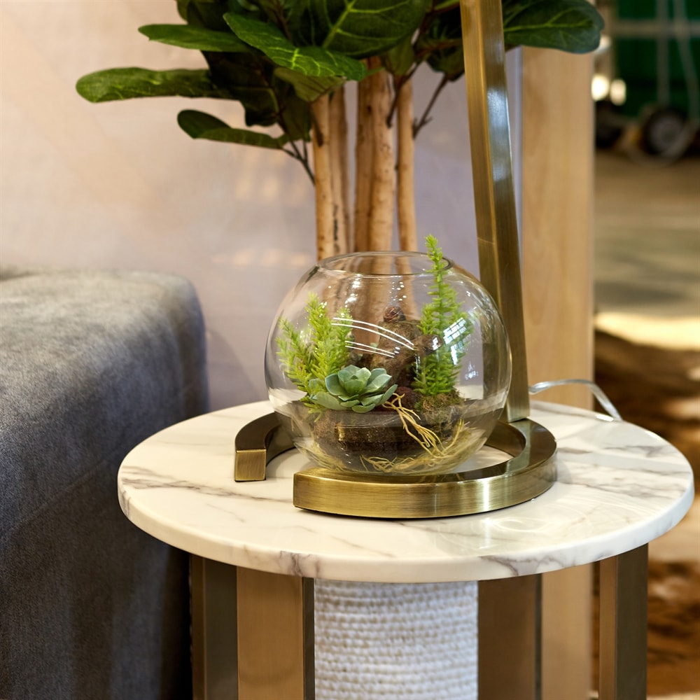 Green Artificial Succulent Garden in Glass Vase