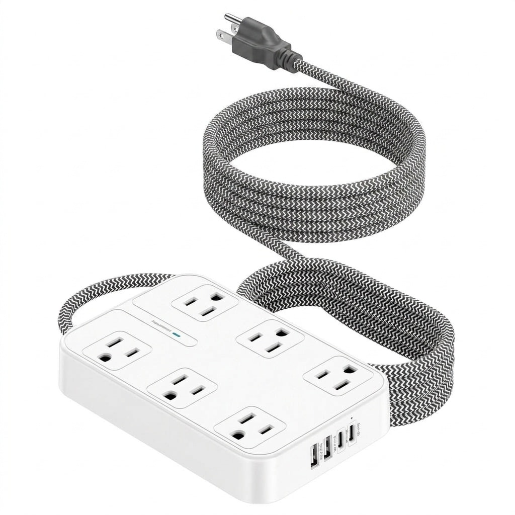 Justincity  LS Brand 2 Prong Power Strip with 3 to 2 Prong Adapter Surge Protector 10ft Braided Extension Cord 6 AC and 4 USB Ports Wall Mount