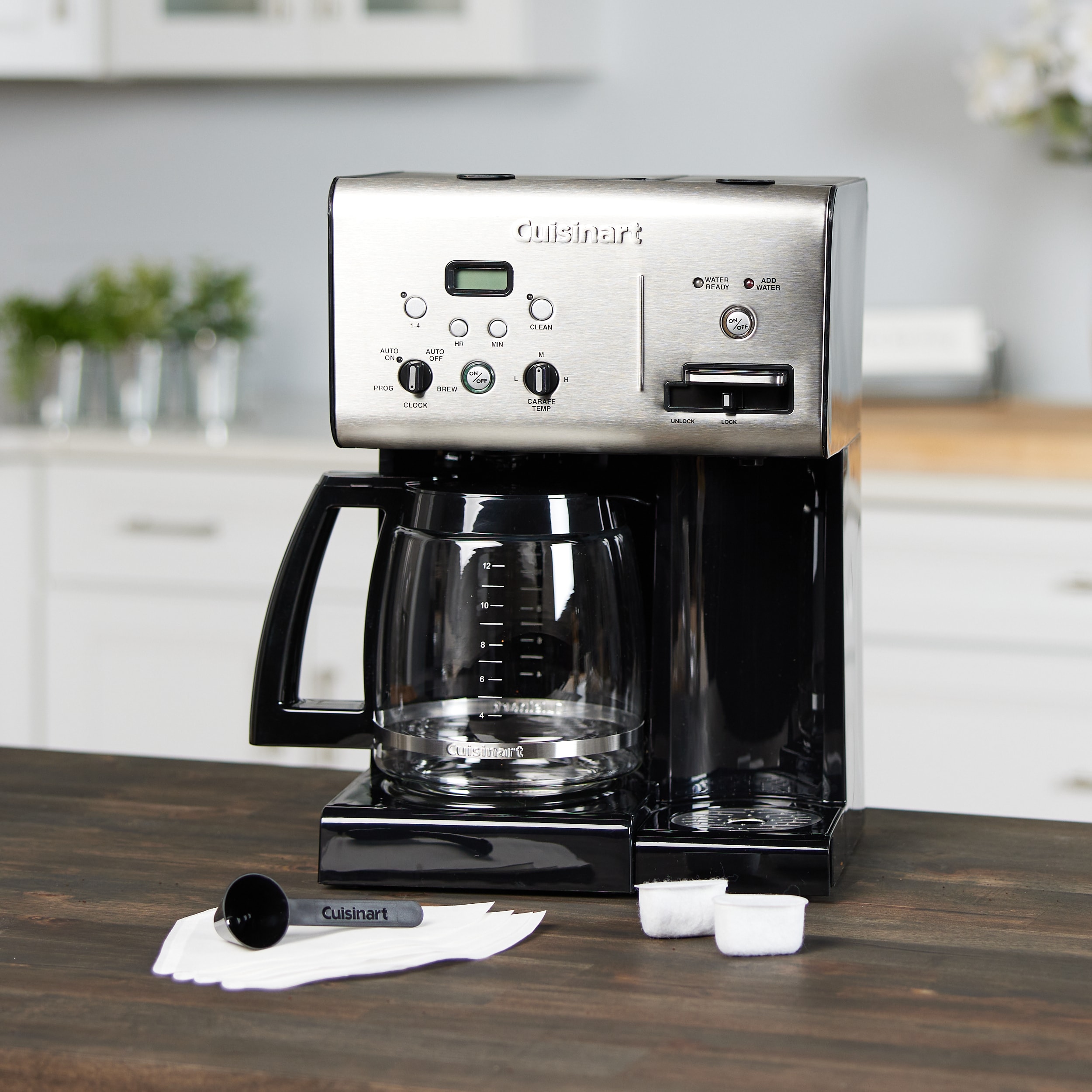 Black/Stainless Cuisinart CHW-12 12-Cup Programmable Coffeemaker Plus Hot Water System Coffee Maker 