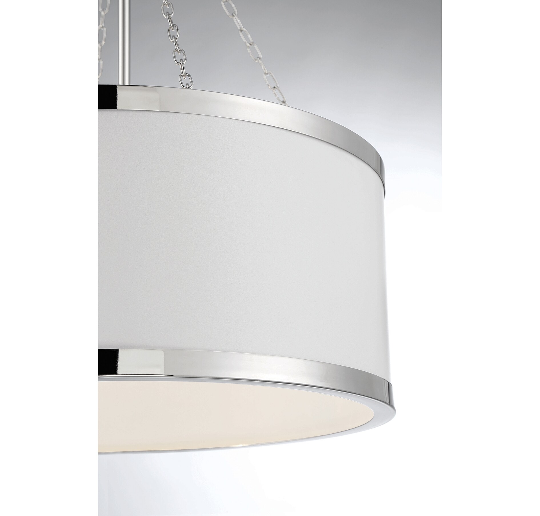 Delphi White Drum Pendant with Polished Nickel Accents