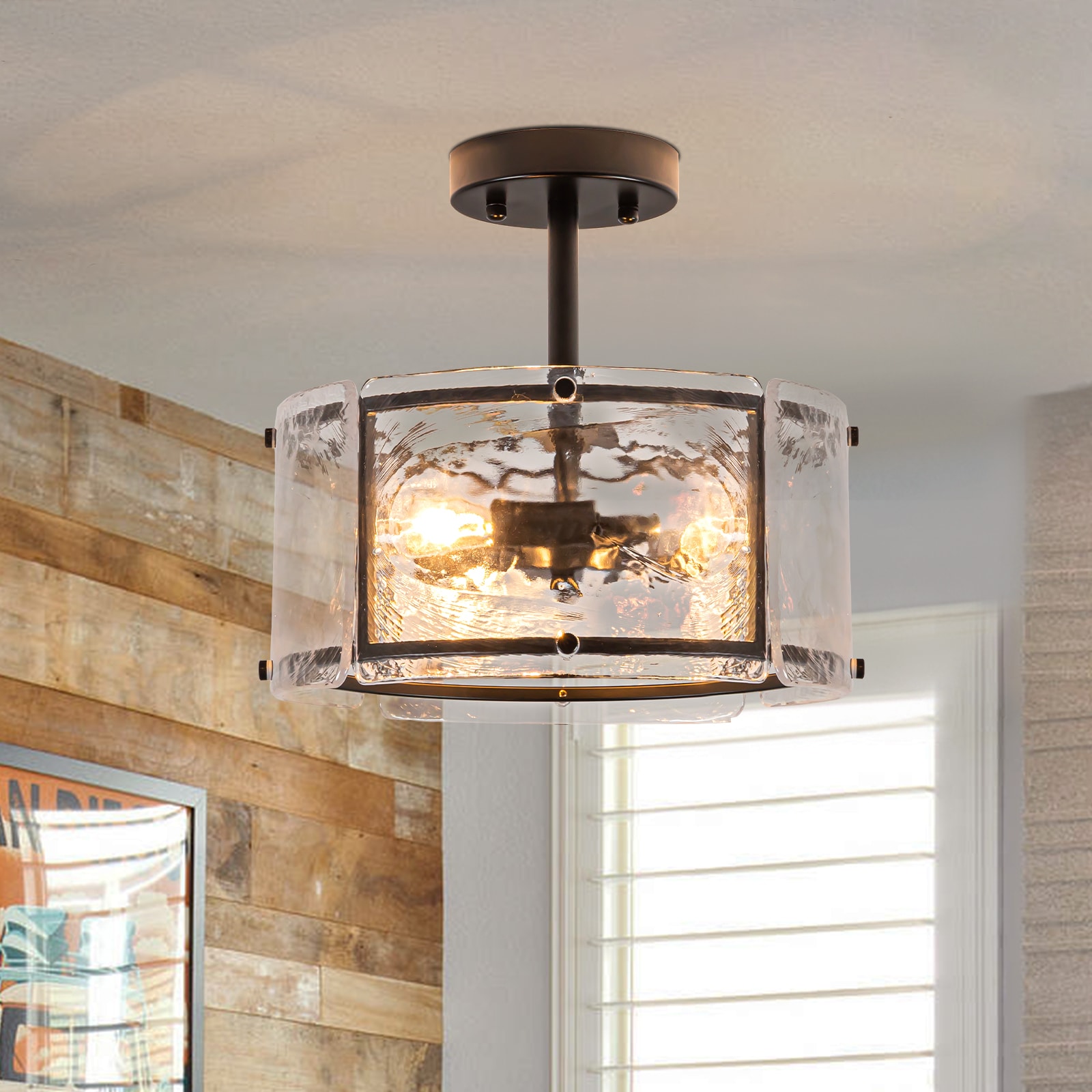 EDISLIVE Y81010000052738 3 -Light 12-in Matte Black Semi Flush Mount Light