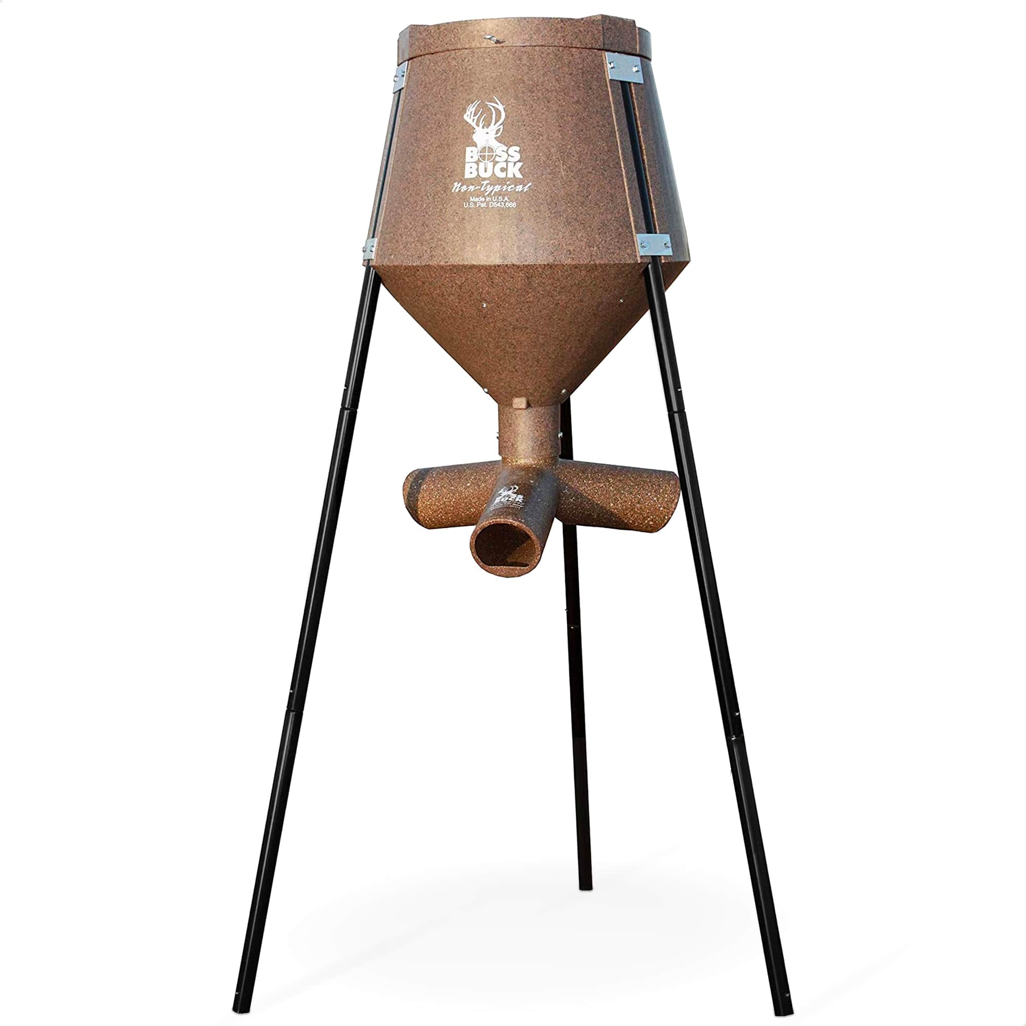 Boss Buck 180425 Gravity Deer Feeder for Game and Hunting with Adjustable Flow 200 lb Corn Capacity - All-Season Automatic Wildlife Feeding System with 75-Inch Galvanized Legs and 3-Way Feed Ports