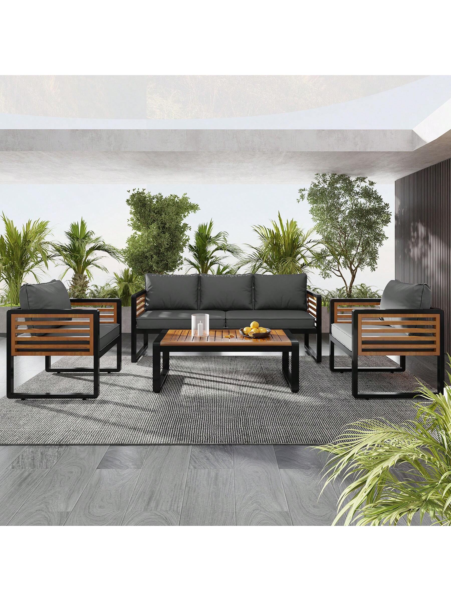 ModernLuxe L-FG201235AAE 4 -Piece Patio Conversation Set with Gray Cushions