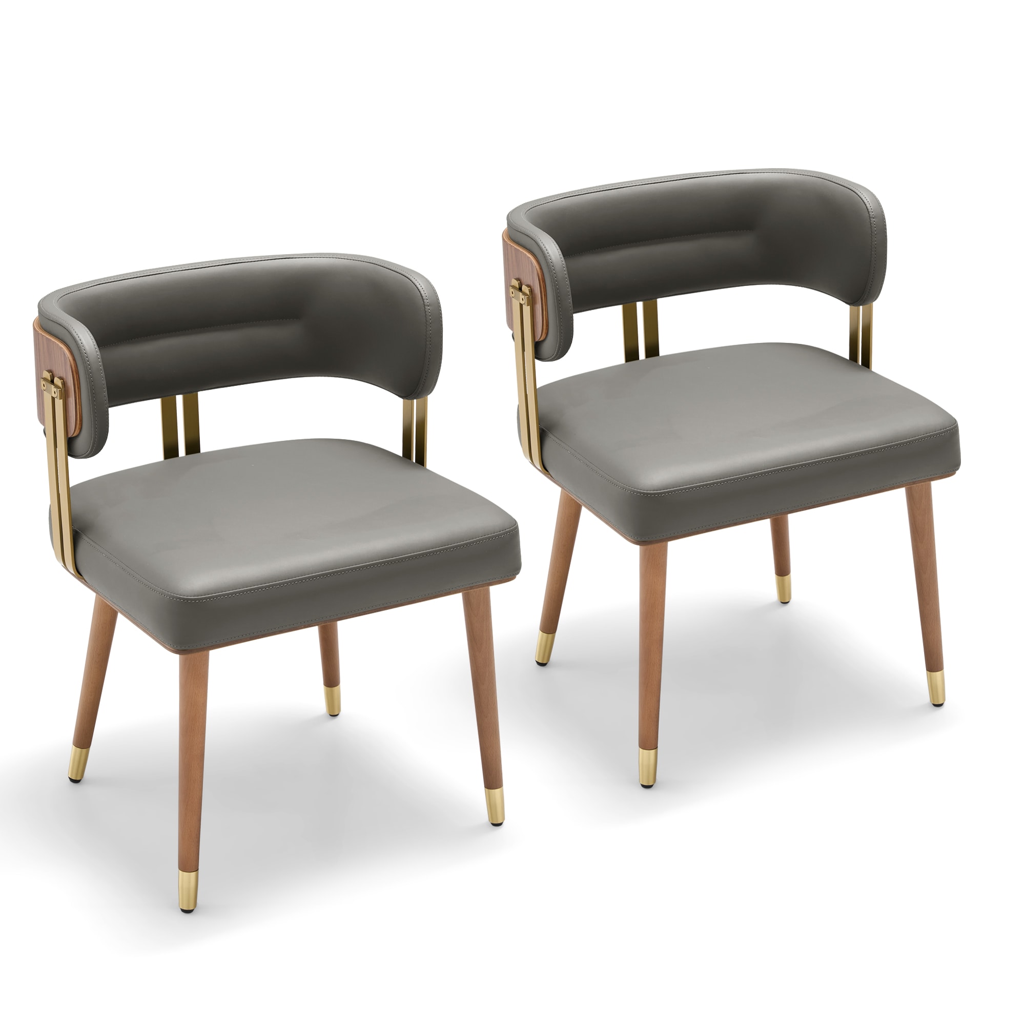 Artplan  Walnut Leather Dining Chairs Set of 2 - Modern Kitchen Chairs with High-Resilience Foam Cushion and Stainless Steel Frame for Dining Room  Easy Assembly