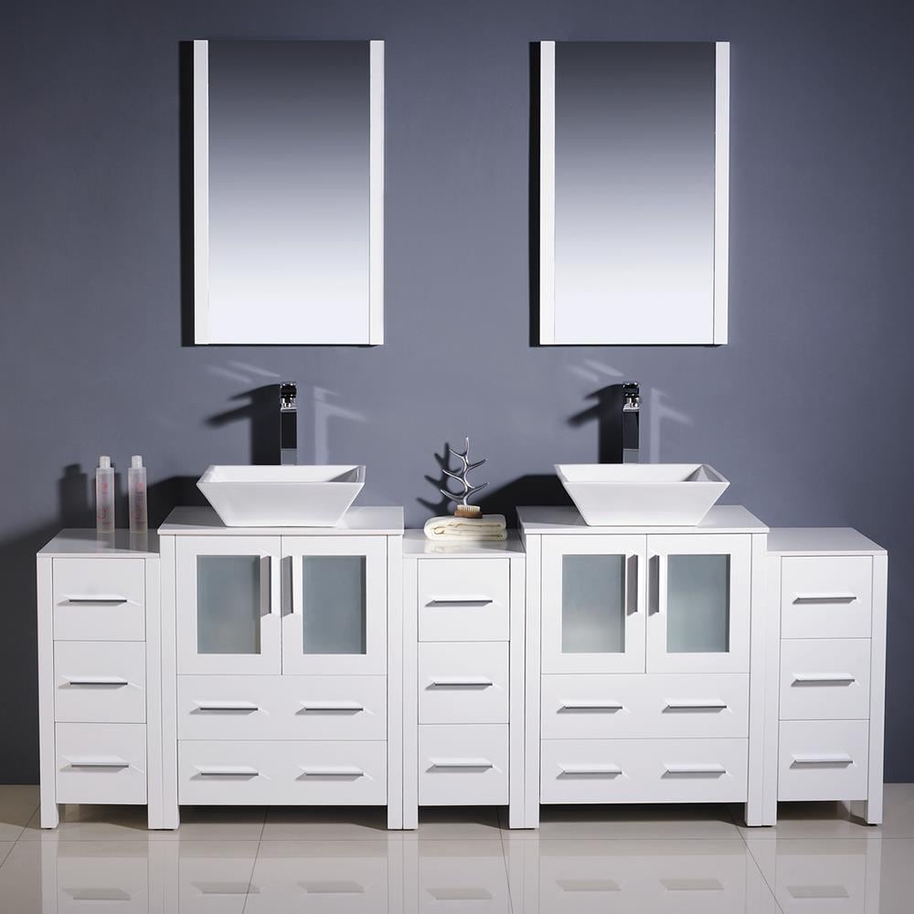 Fresca FVN62-72WH-VSL Torino 84-in White Double sink Bathroom Vanity with White Ceramic Top (Mirror Included)