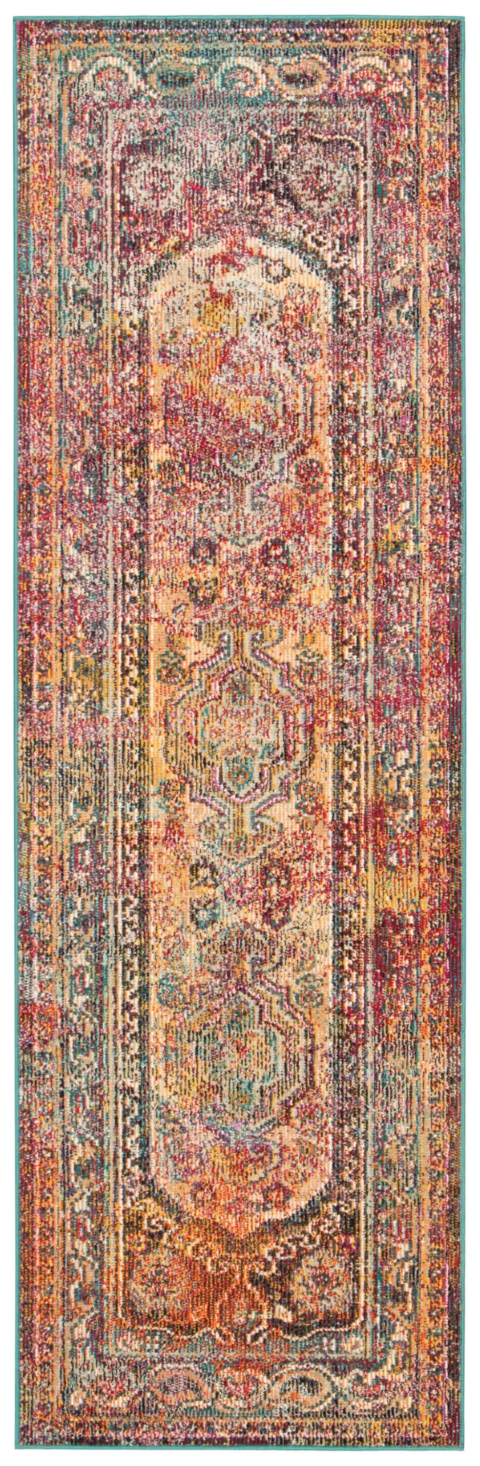 Teal & Rose Distressed Boho Runner Rug - 2'2" x 7'
