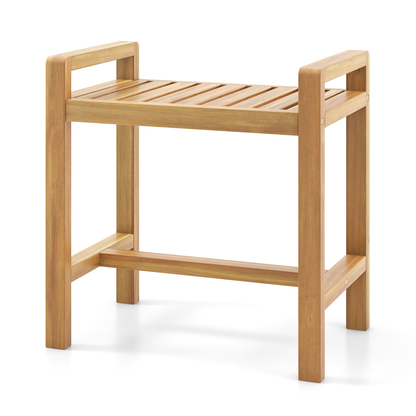 SUGIFT Teak Wood Shower Bench 20-in x 13-in x 20.5-in for Inside Shower Shaving Legs - Slatted Storage Stool - Natural