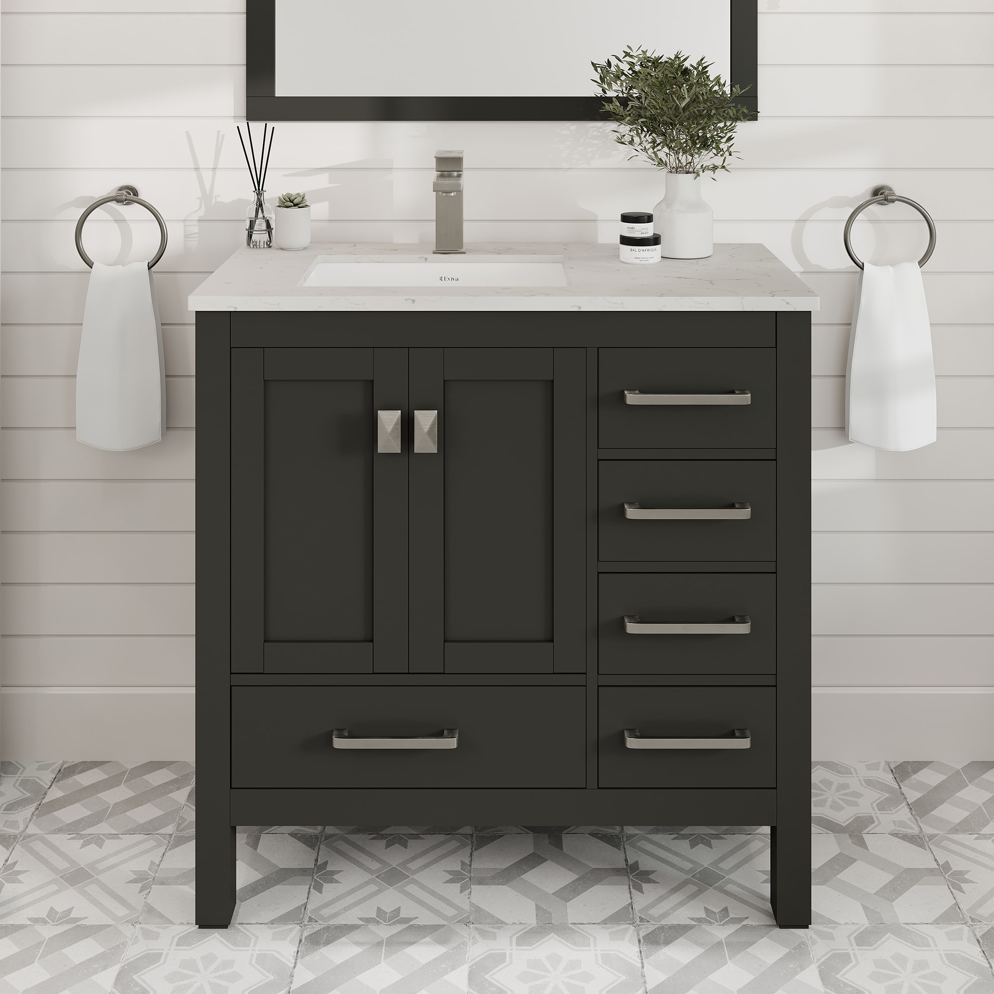 Eviva TVN414-36X18ES-Q London 36-in Espresso Undermount Single Sink Bathroom Vanity with White Quartz Top