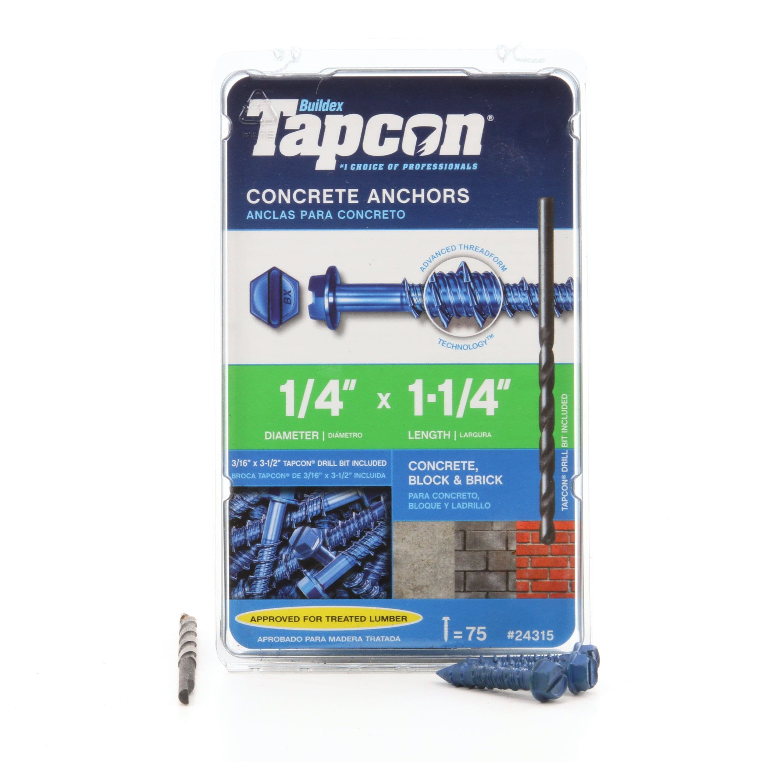 2,500 1/4" X 1-1/4" Hex Washer Head Masonry Concrete Screw Tapcon Anchor Blue 
