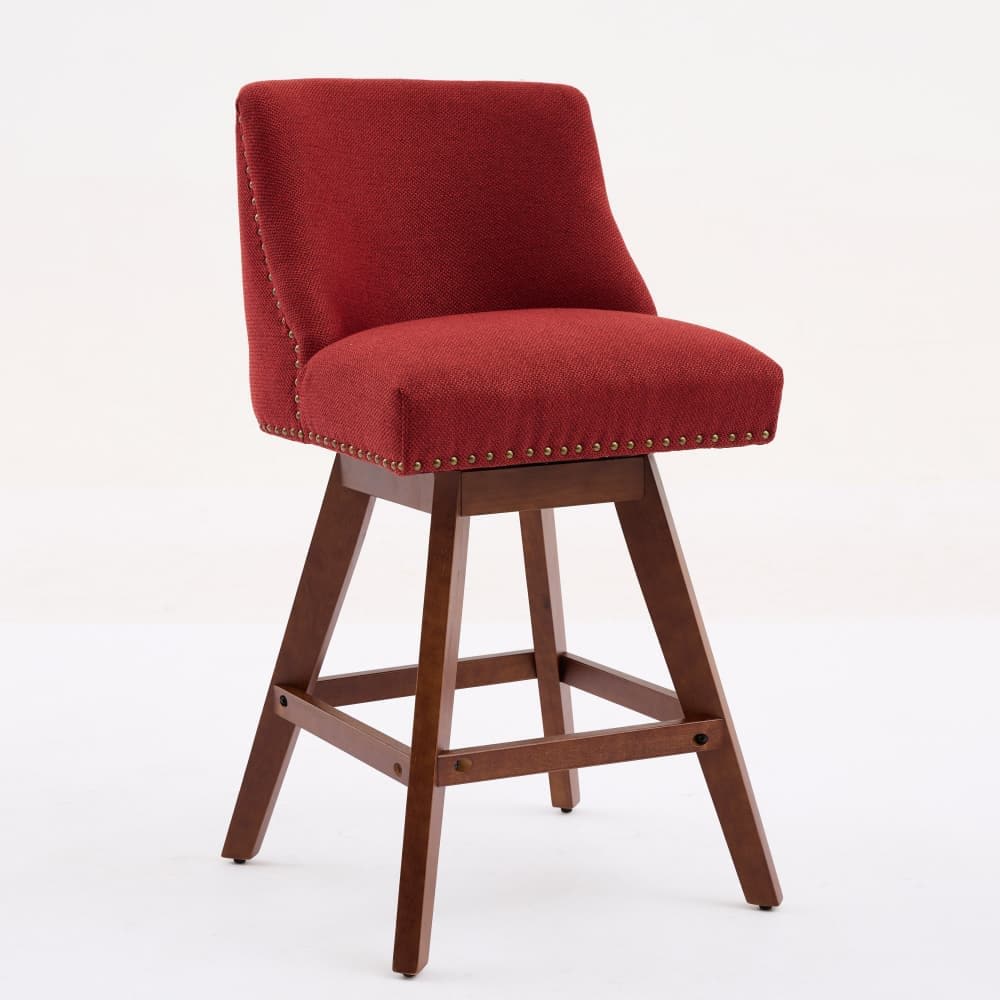 Maison Boucle PORTLAND-MB-YELLOW Set of 2 Red Upholstered Counter Height Swivel Barstools with 26 Inch Seat Height for Kitchen