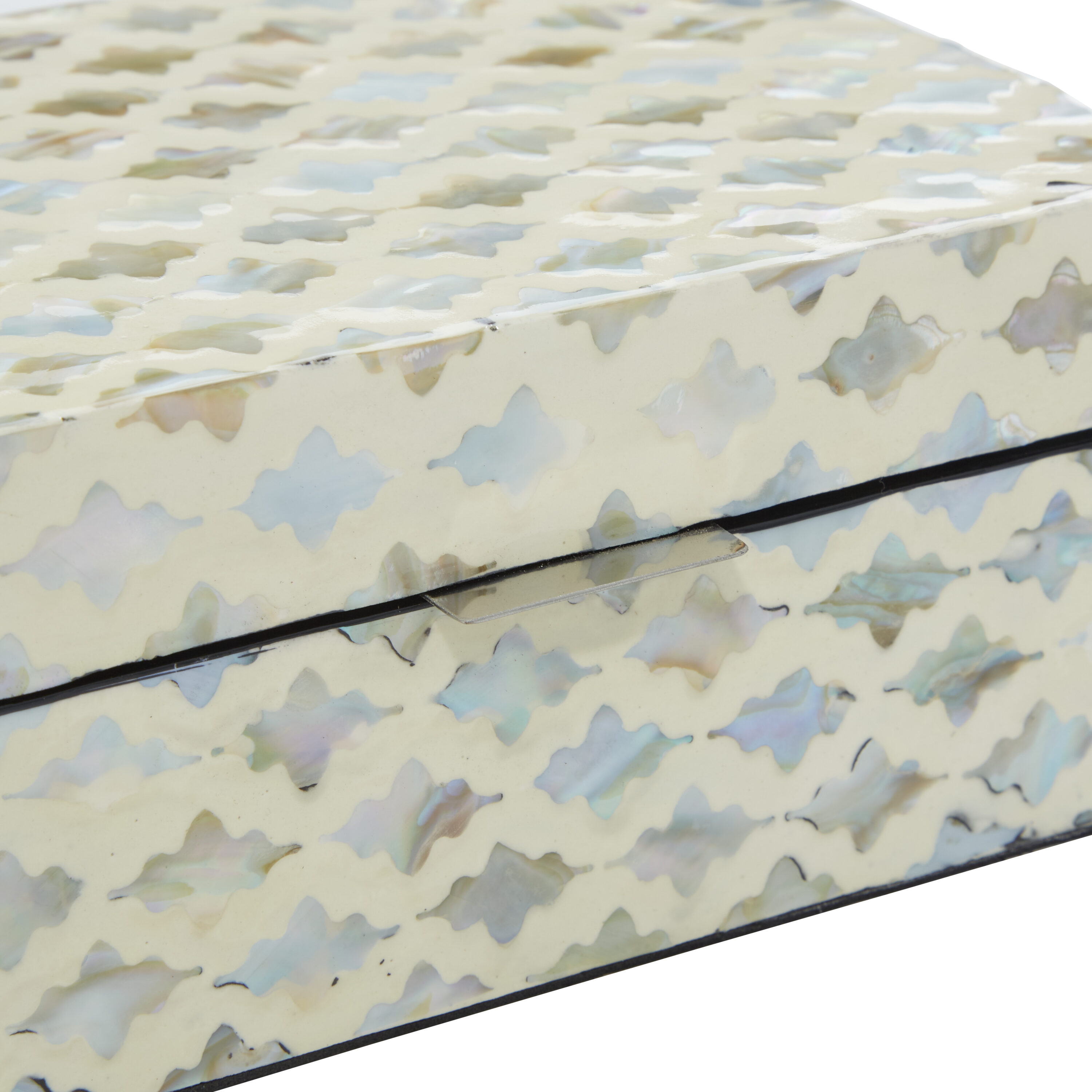 Cream Mother of Pearl Geometric Lidded Jewelry Boxes, Set of 2